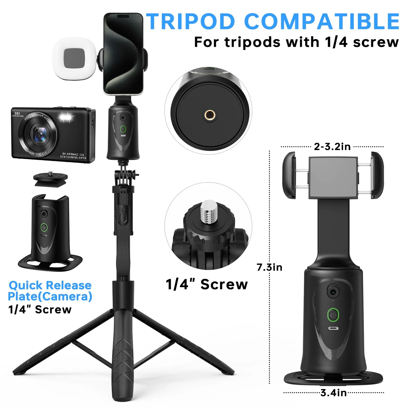 Auto Face Tracking Tripod 360° Rotation Phone Stand, No App, Face Body Phone Camera Stand with Remote and Gesture Control, Rechargeable Smart Shooting Stand with Light (Upgrade Edition) - Image 8