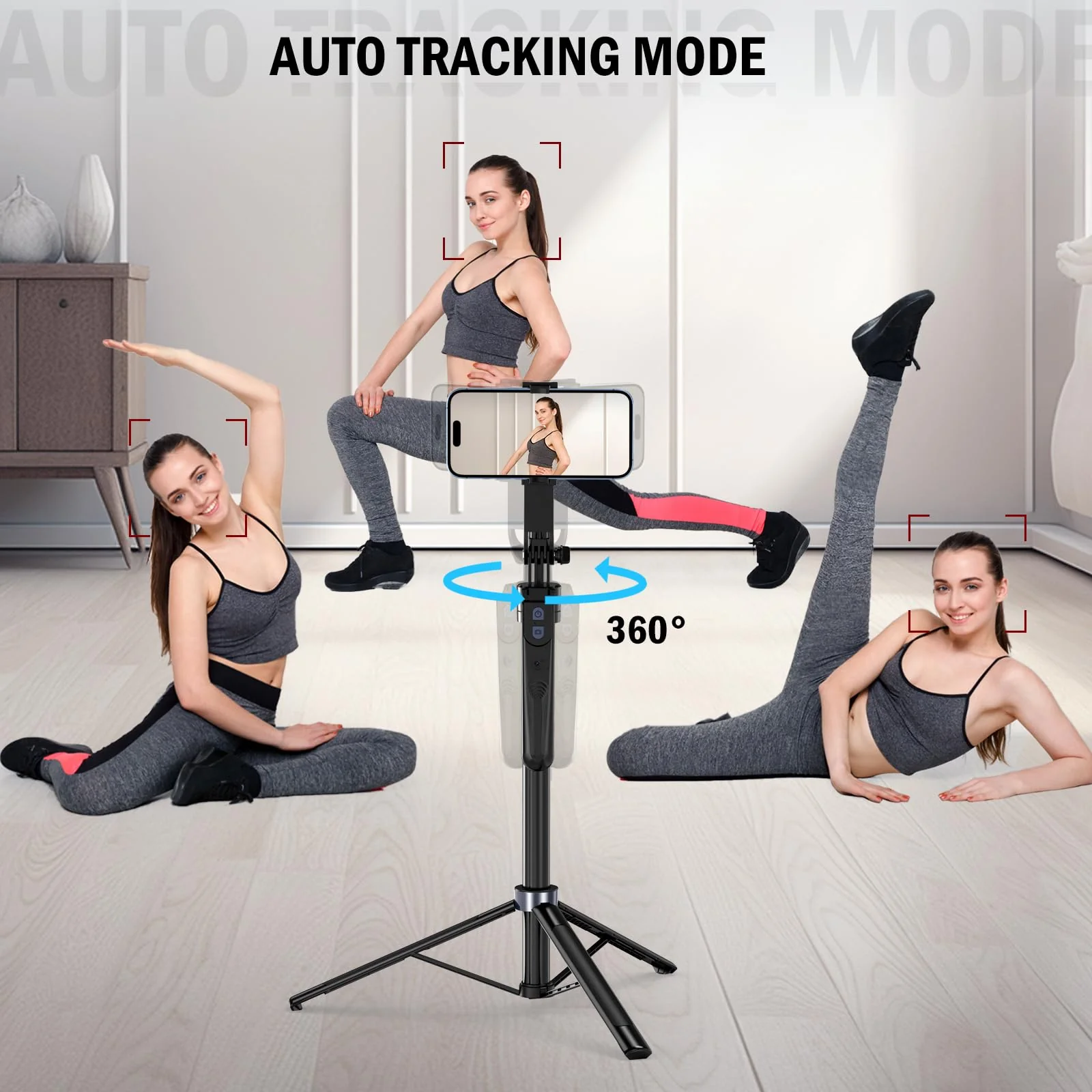 Auto Face Tracking Tripod 360 Rotation with Stand, No App,Phone Camera Holder with Remote and Gesture Control, Built-in Tracking Camera Selfie Stick for Live Vlog Streaming Video Tiktok - Image 2