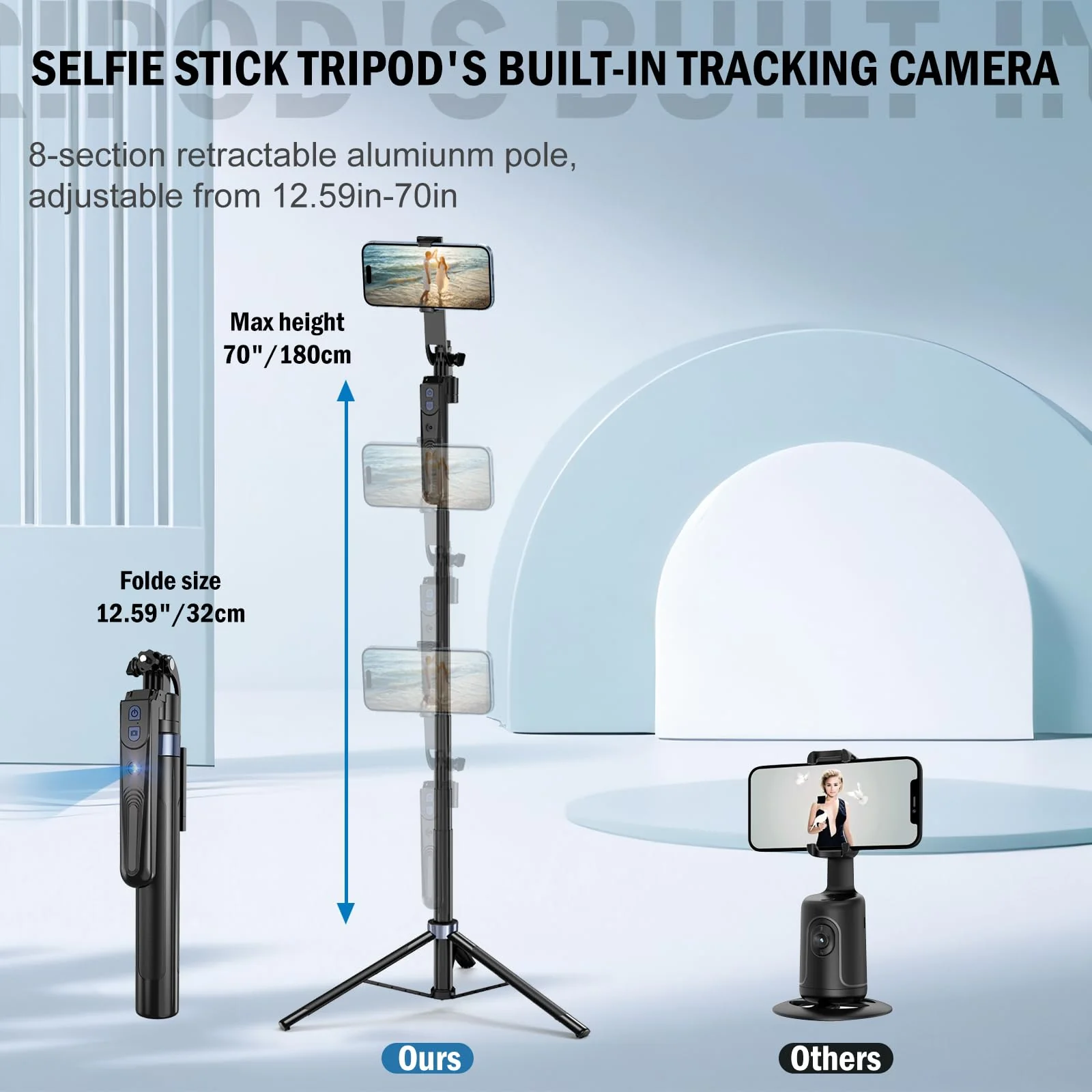 Auto Face Tracking Tripod 360 Rotation with Stand, No App,Phone Camera Holder with Remote and Gesture Control, Built-in Tracking Camera Selfie Stick for Live Vlog Streaming Video Tiktok - Image 5