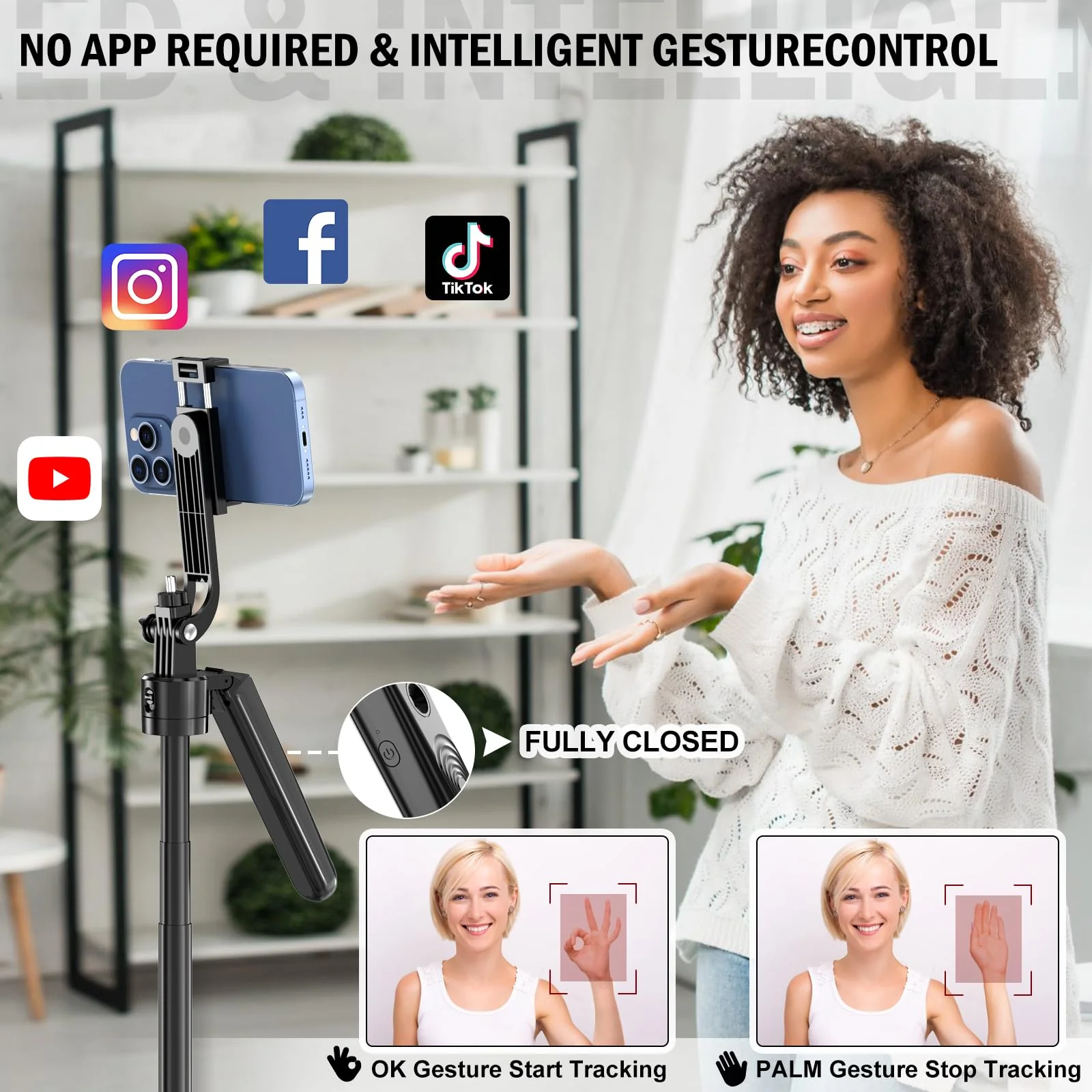 Auto Face Tracking Tripod 360 Rotation with Stand, No App,Phone Camera Holder with Remote and Gesture Control, Built-in Tracking Camera Selfie Stick for Live Vlog Streaming Video Tiktok - Image 7
