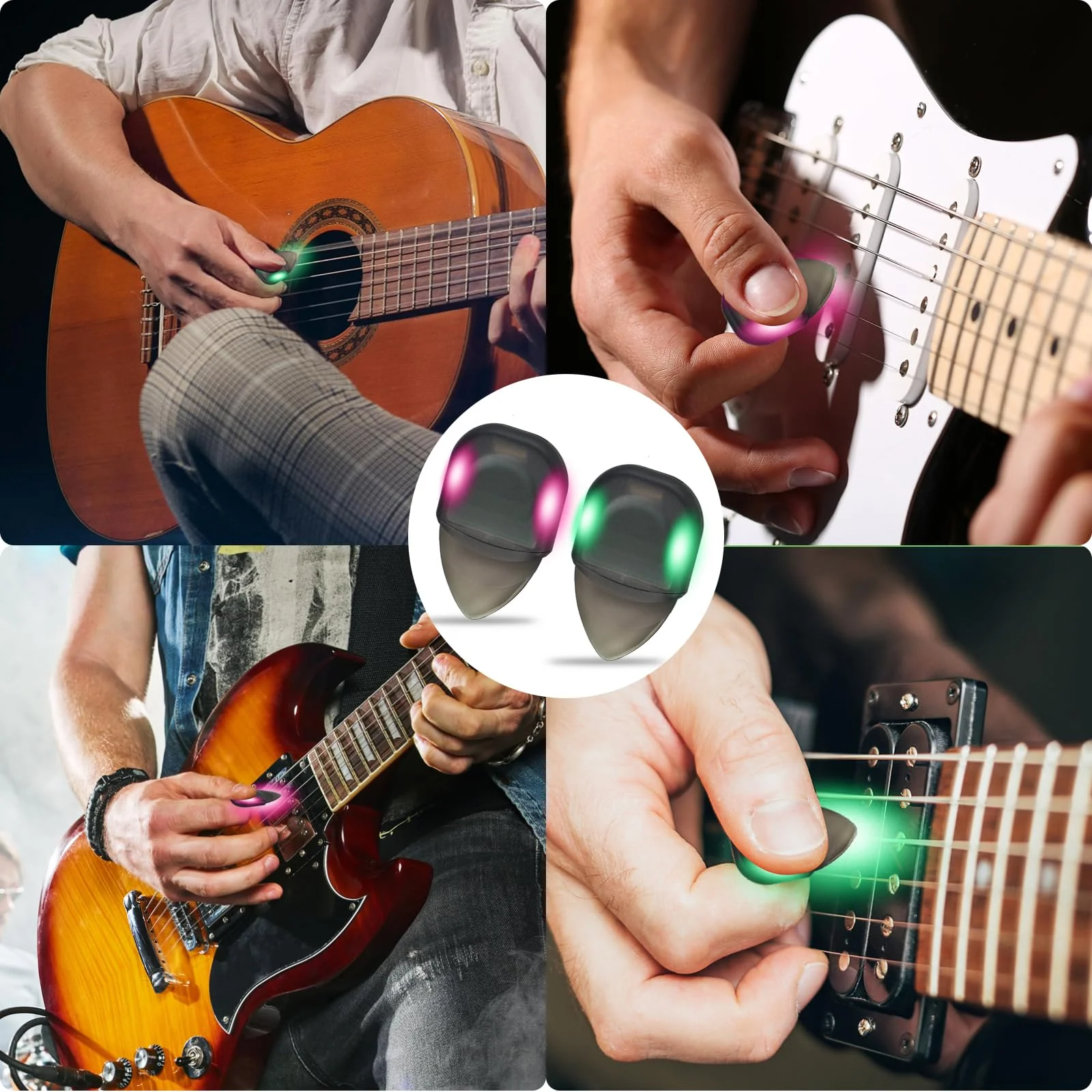 Auto Glowing Illuminated Guitar Picks for Acoustic, Electric and Bass, Guitar Gifts for Guitar Players Guitarists, Replaceable Battery, Medium, with Case (Two Purple) Two Purple - Image 5