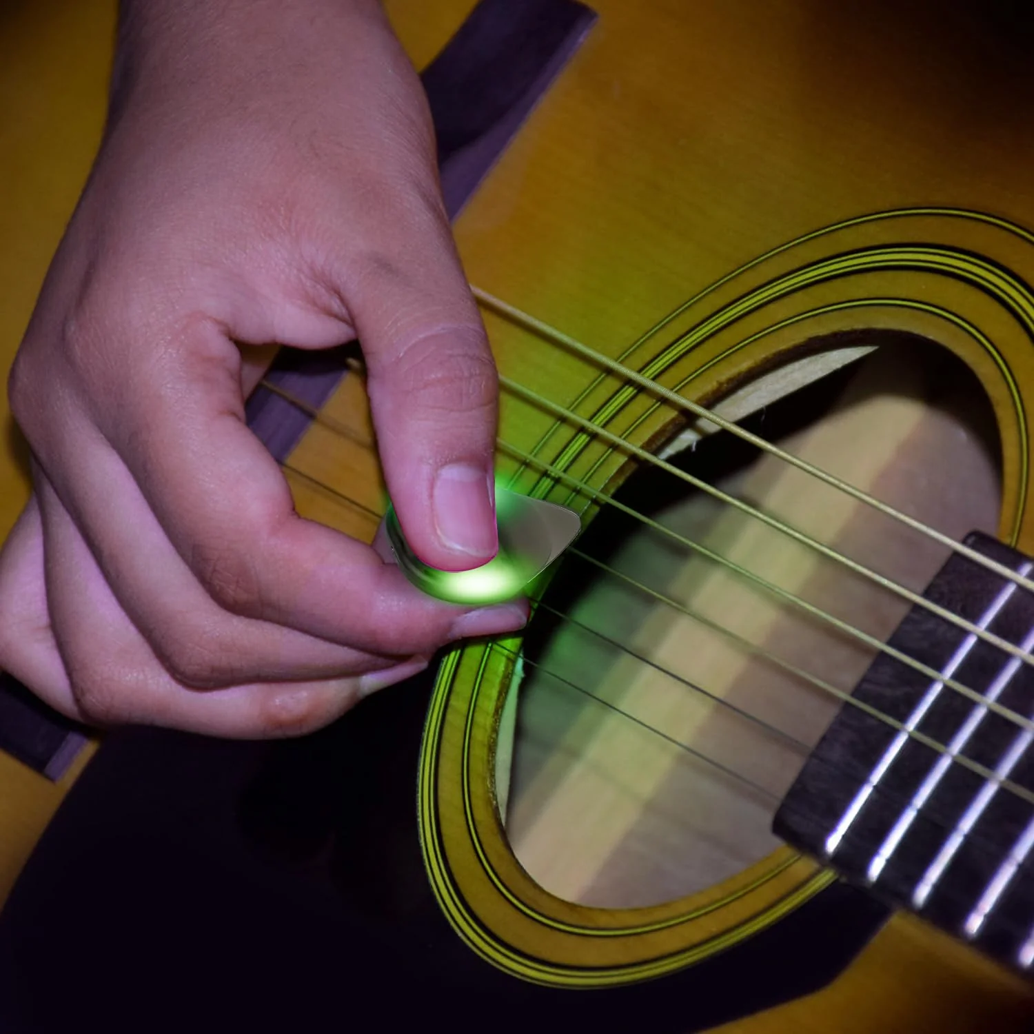 Auto LED Glowing Guitar Picks - Dazzling Colourful Illuminated Guitar Plectrum for Acoustic Electric and Bass Guitar, 0.6mm (3 Colours) 3 Colours - Image 2