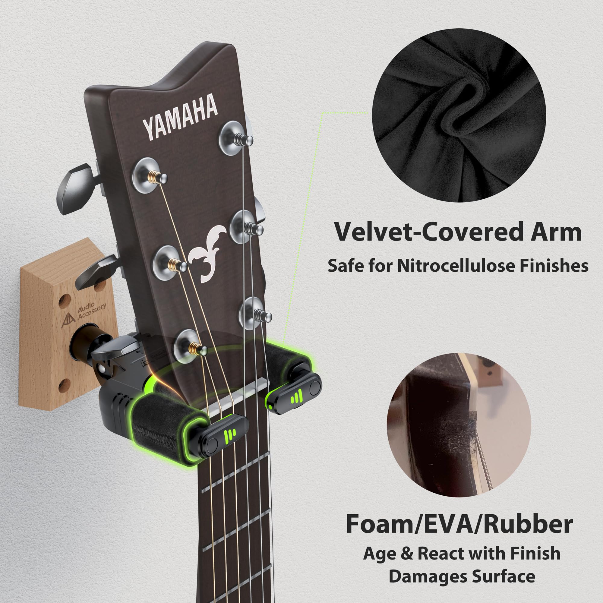 Auto Lock Guitar Wall Mount 3-Pack, Reinforced 4-Screw Base, Locking Guitar Hanger for Heavy Bass, Electric, Acoustic Guitar, Soft Velvet Contact Surface to Protect Nitro Lacquer 3 Pack - Image 6