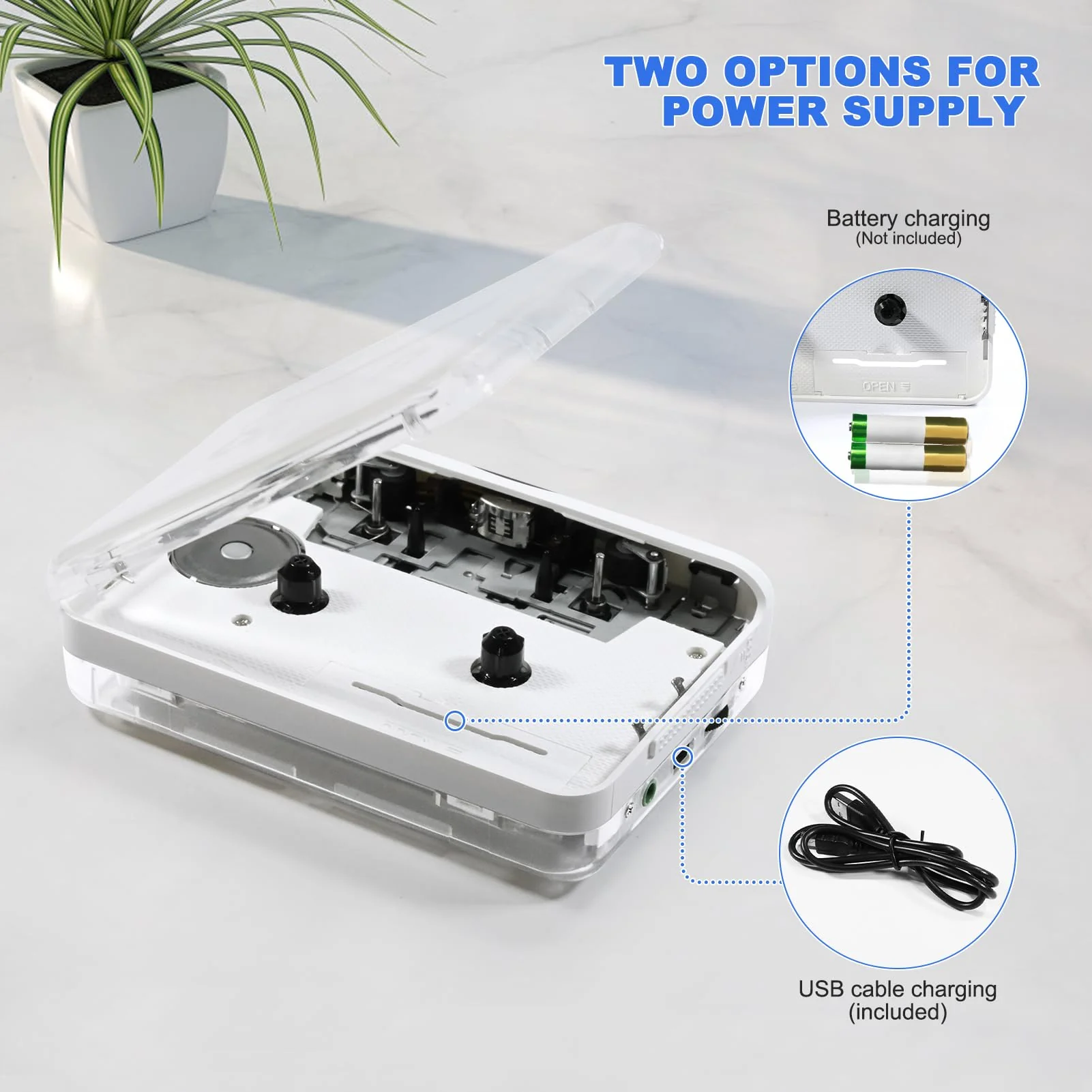 Auto Reverse ＆Clear Stereo Cassette Player,Built-in Cool Copper Wheel Movement＆Earphone,Cassette Tape to MP3 Converter with Tape Converter Software,Powered by USB Power Cord or AA Battery - Image 3