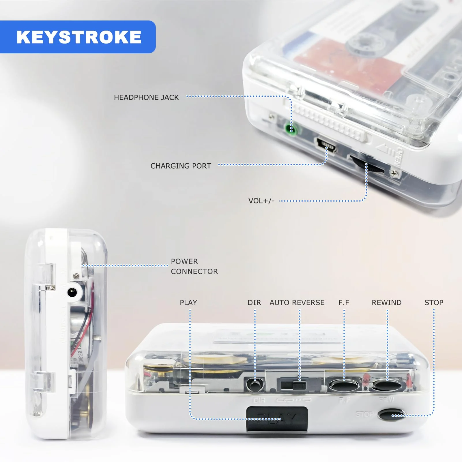 Auto Reverse ＆Clear Stereo Cassette Player,Built-in Cool Copper Wheel Movement＆Earphone,Cassette Tape to MP3 Converter with Tape Converter Software,Powered by USB Power Cord or AA Battery - Image 6