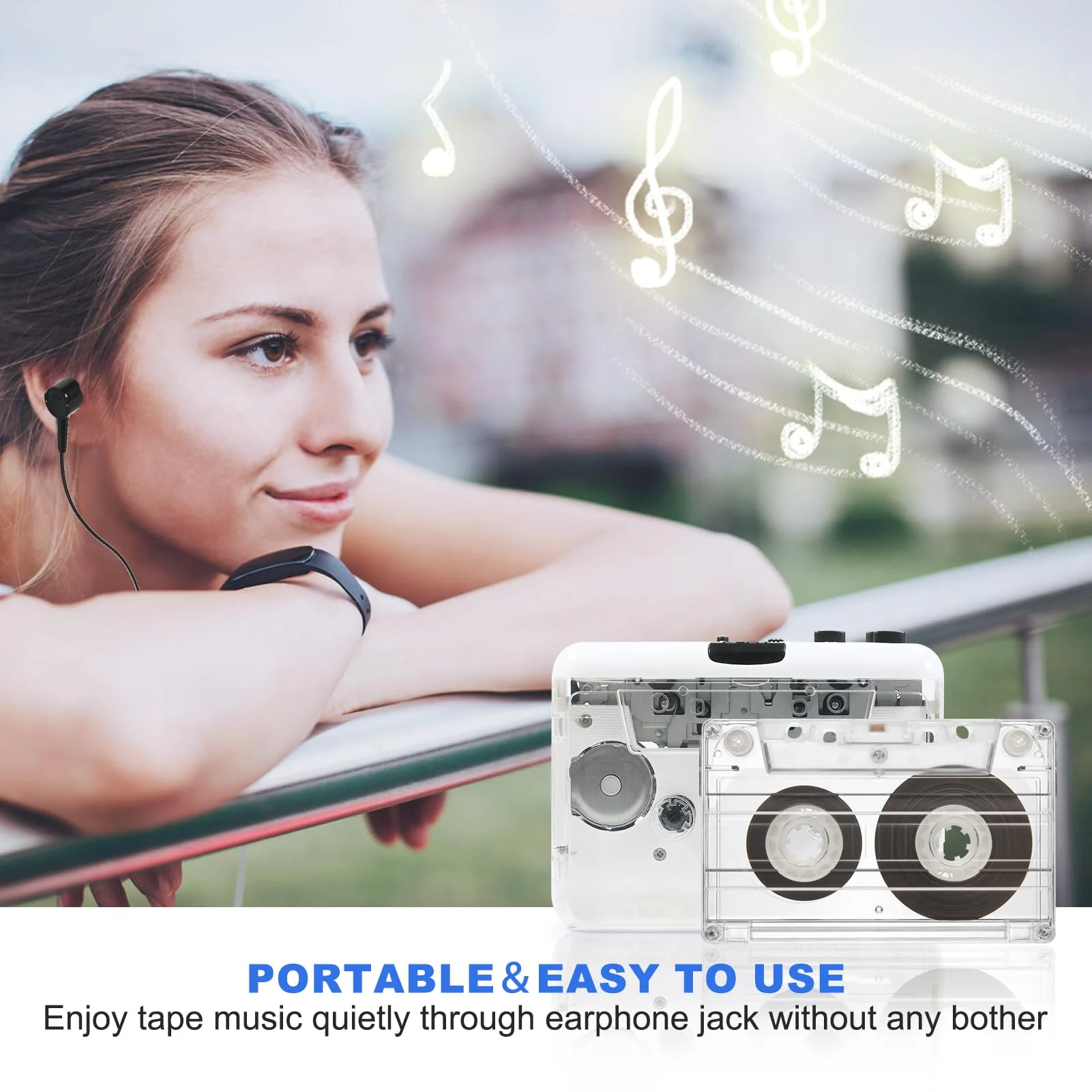 Auto Reverse ＆Clear Stereo Cassette Player,Built-in Cool Copper Wheel Movement＆Earphone,Cassette Tape to MP3 Converter with Tape Converter Software,Powered by USB Power Cord or AA Battery - Image 7