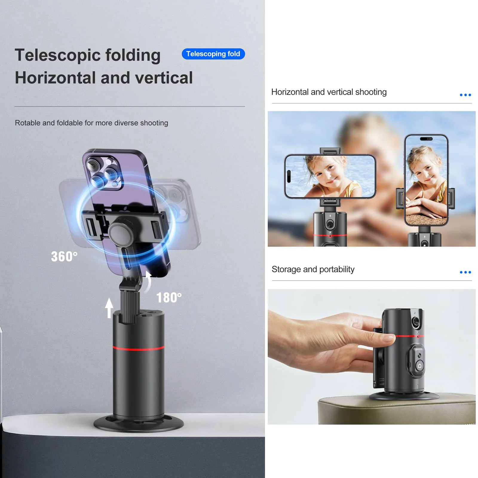 Auto Tracking Phone Holder,360° Rotation Phone Camera Mount Smart Shooting Phone Tracking Holder with Remote Selfie Stick for iPhone Android Stabilizer Shooting Live,No App,Rechargeable Black - Image 5