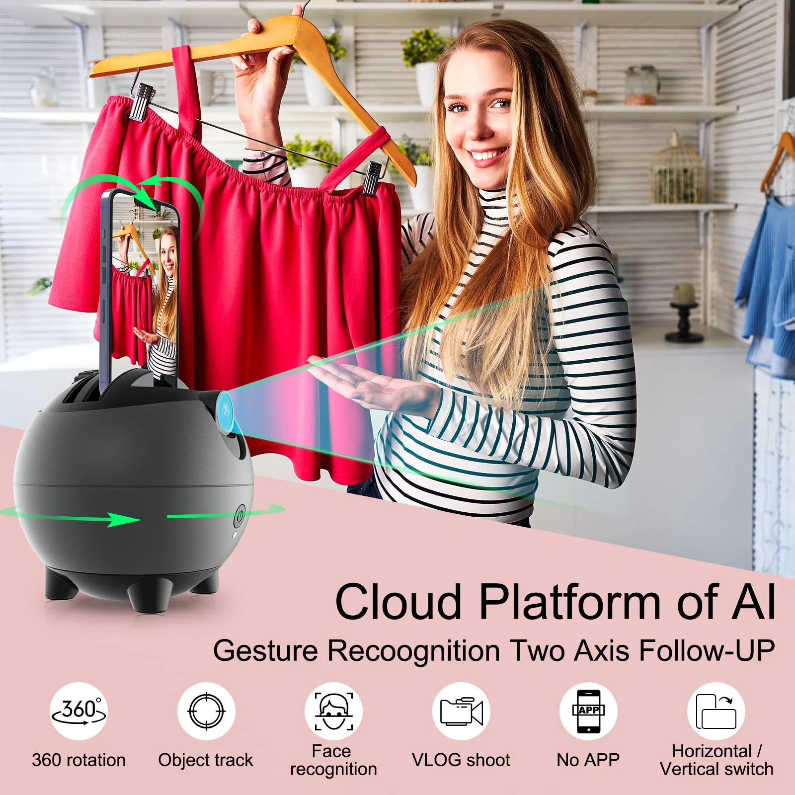 Auto Tracking Phone Holder, Auto Face Tracking Tripod, 360° Rotation Face Body Phone Tracking Tripod, AI-Powered Face Tracking,No APP Live Vlog Tiktok Video-Grey - Image 2