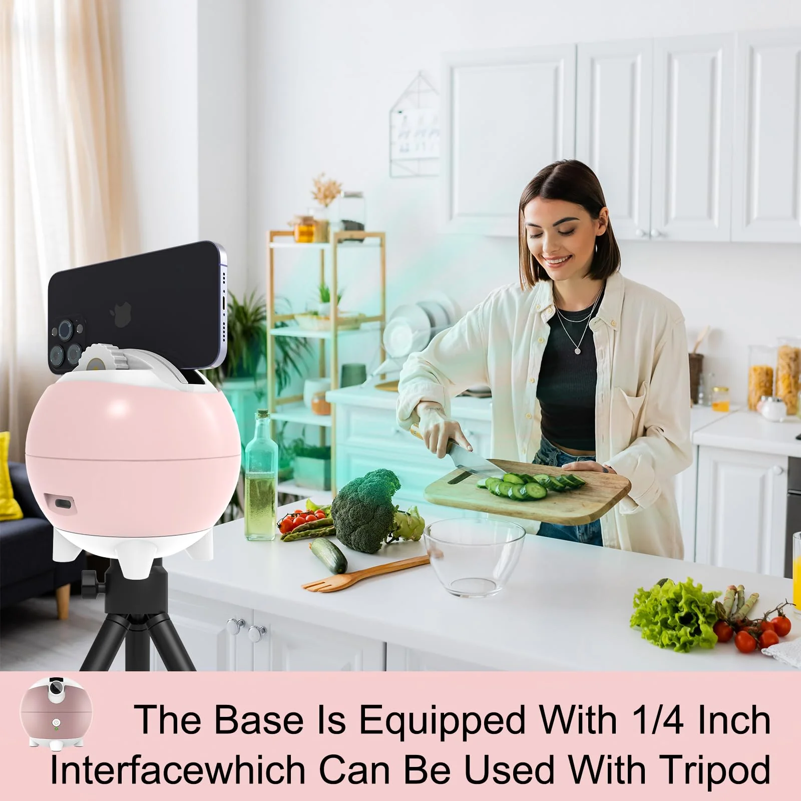 Auto Tracking Phone Holder, Auto Face Tracking Tripod, 360° Rotation Face Body Phone Tracking Tripod, AI-Powered Face Tracking,No APP Live Vlog Tiktok Video-Pink - Image 5