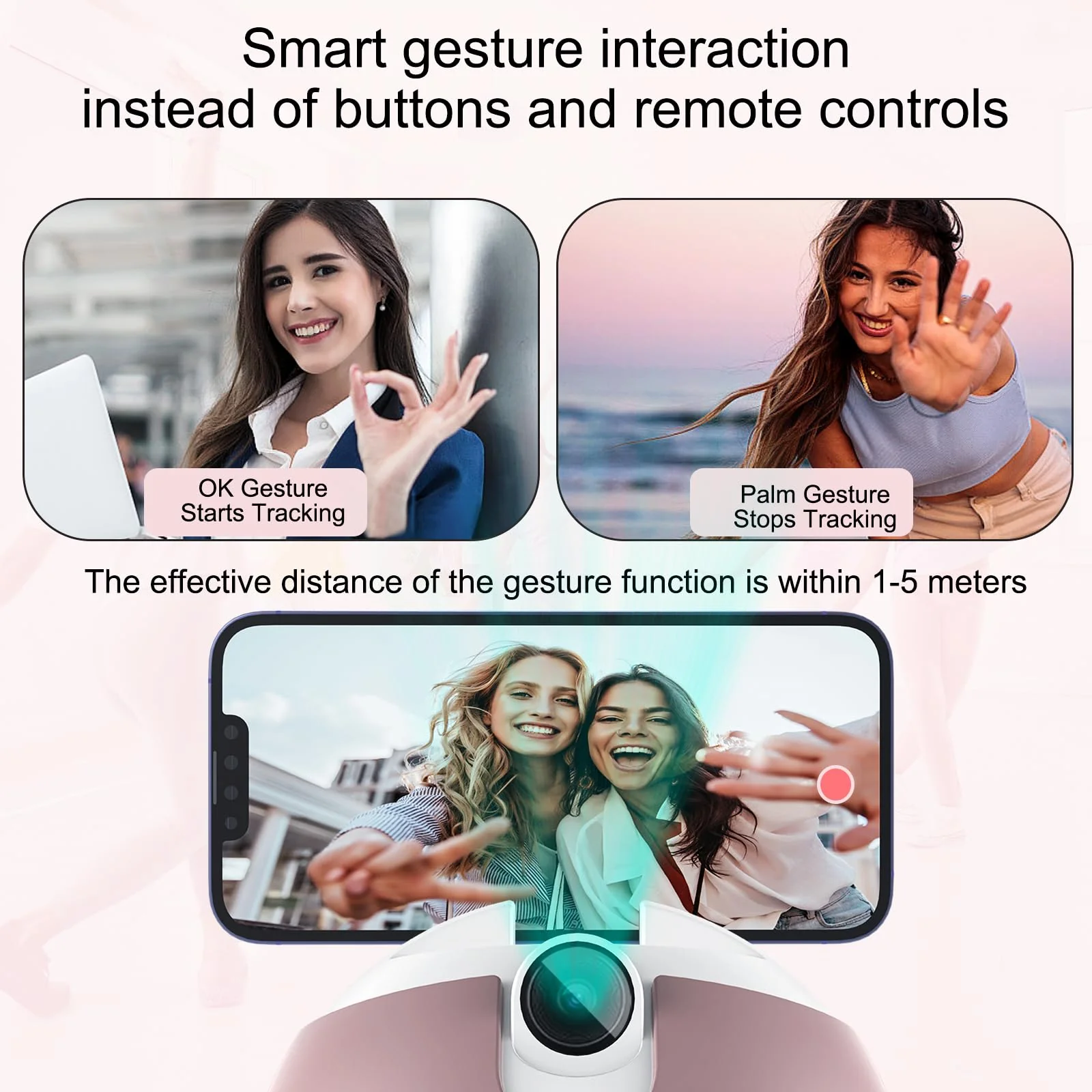Auto Tracking Phone Holder, Auto Face Tracking Tripod, 360° Rotation Face Body Phone Tracking Tripod, AI-Powered Face Tracking,No APP Live Vlog Tiktok Video-Pink - Image 6