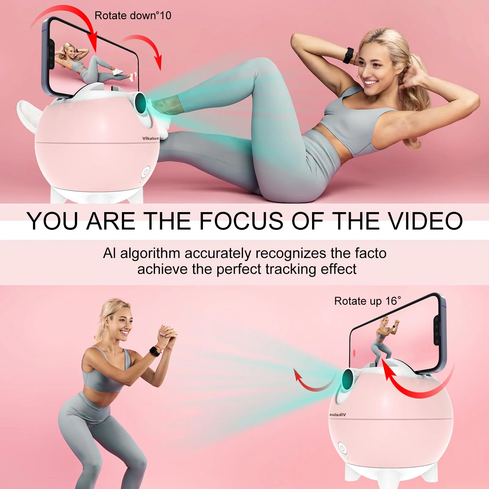 Auto Tracking Phone Holder, Auto Face Tracking Tripod, 360° Rotation Face Body Phone Tracking Tripod, AI-Powered Face Tracking,No APP Live Vlog Tiktok Video-Pink - Image 8