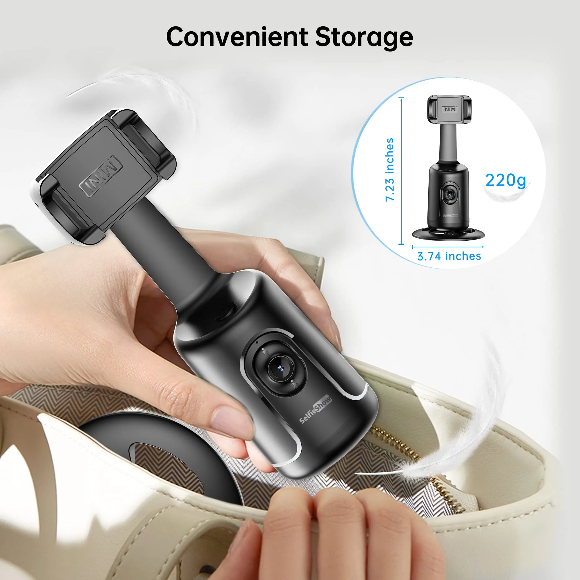 Auto Tracking Phone Holder, Auto Face Tracking Tripod, Portable All-in-one Smart Selfie Stick 360 Rotation Fast Face & Object Tracking Cameraman Robot Mount for Phone Video Vlog Live Streaming(Black) Black - Image 7