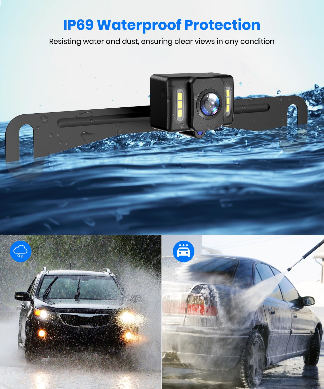 AUTO-VOX HD Backup Camera, Wide Angle Rearview Reversing Camera with LED Night Vision, Universal OEM Reverse Rear View Camera, IP69 Waterproof Back Up Camera for Car Vehicle Pickup Truck SUV RV Van - Image 3