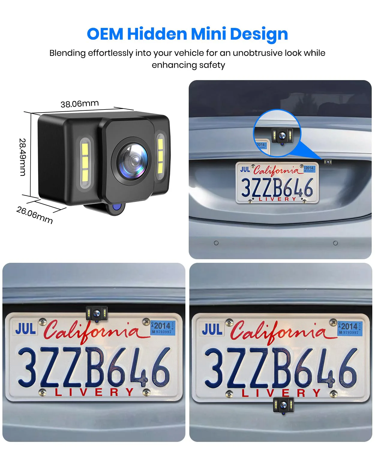 AUTO-VOX HD Backup Camera, Wide Angle Rearview Reversing Camera with LED Night Vision, Universal OEM Reverse Rear View Camera, IP69 Waterproof Back Up Camera for Car Vehicle Pickup Truck SUV RV Van - Image 4