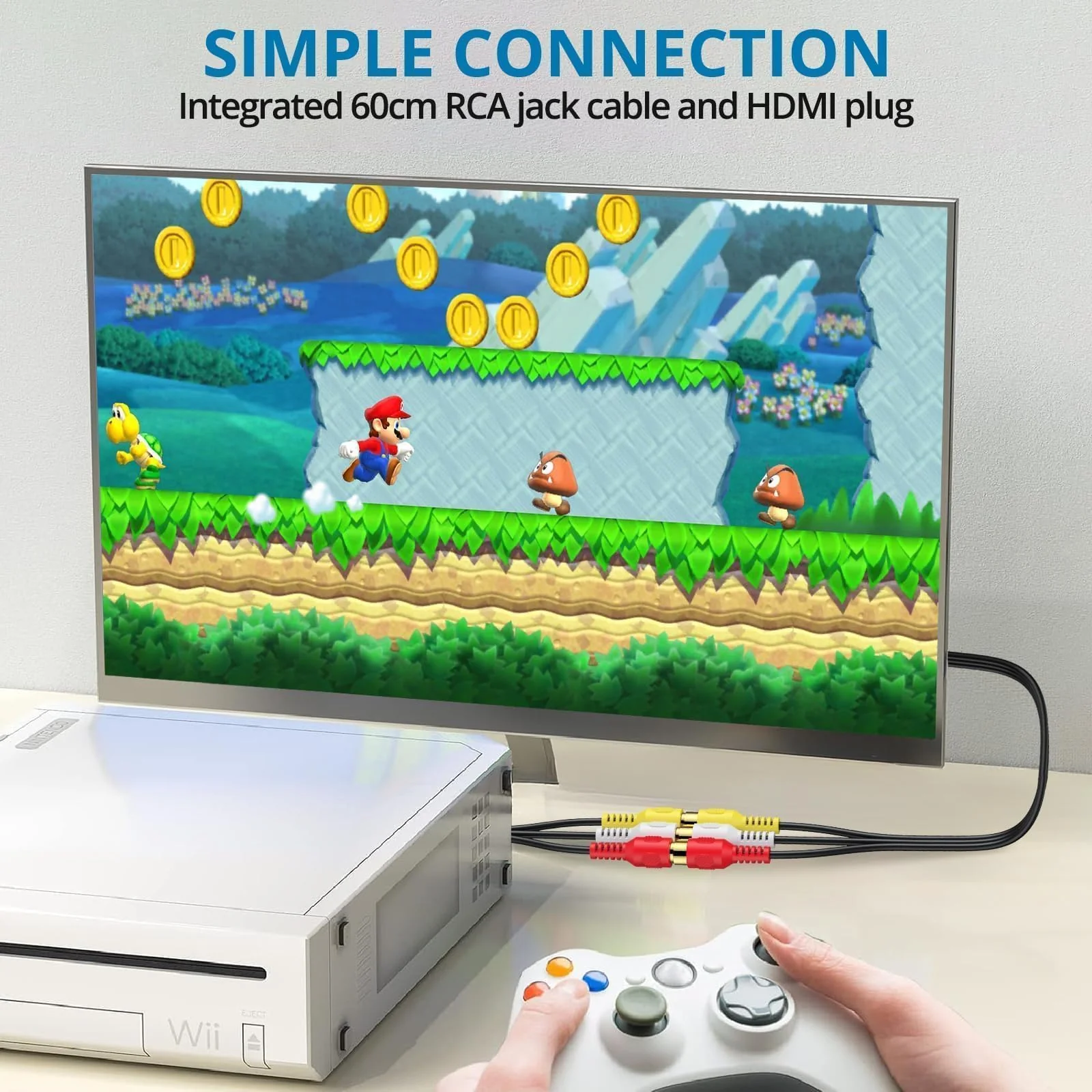 AUTOUTLET RCA to HDMI Converter with Aspect Ratio Switch (4:3/16:9), 1080P/720P AV to HDMI Composite CVBS Video Audio Adapter Supports PAL/NTSC for Wii/N64/PS2 EFU117 - Image 8