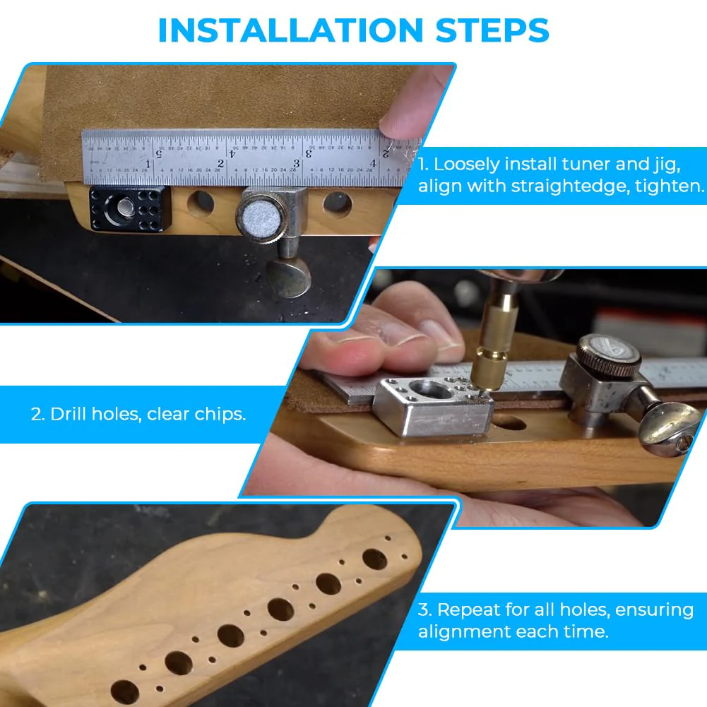 AUTOVIC Guitar Tuner Drill Jig for Pin-Mount 6-In-Line Machine Heads - Compatible with Fender Stratocaster/Telecaster & Squier Electric Guitars - Image 5