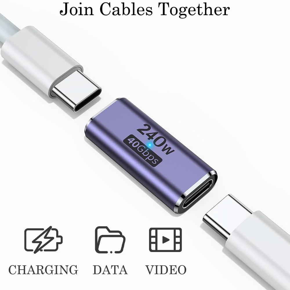 AuviPal 240W USB C Coupler (2 Pack), USB Type C Female to Female Adapter Extender Compatible with Thunderbolt 4/3 Support up to 240W Charging, 40Gbps Data Transfer and 8K@60Hz Video - Image 2