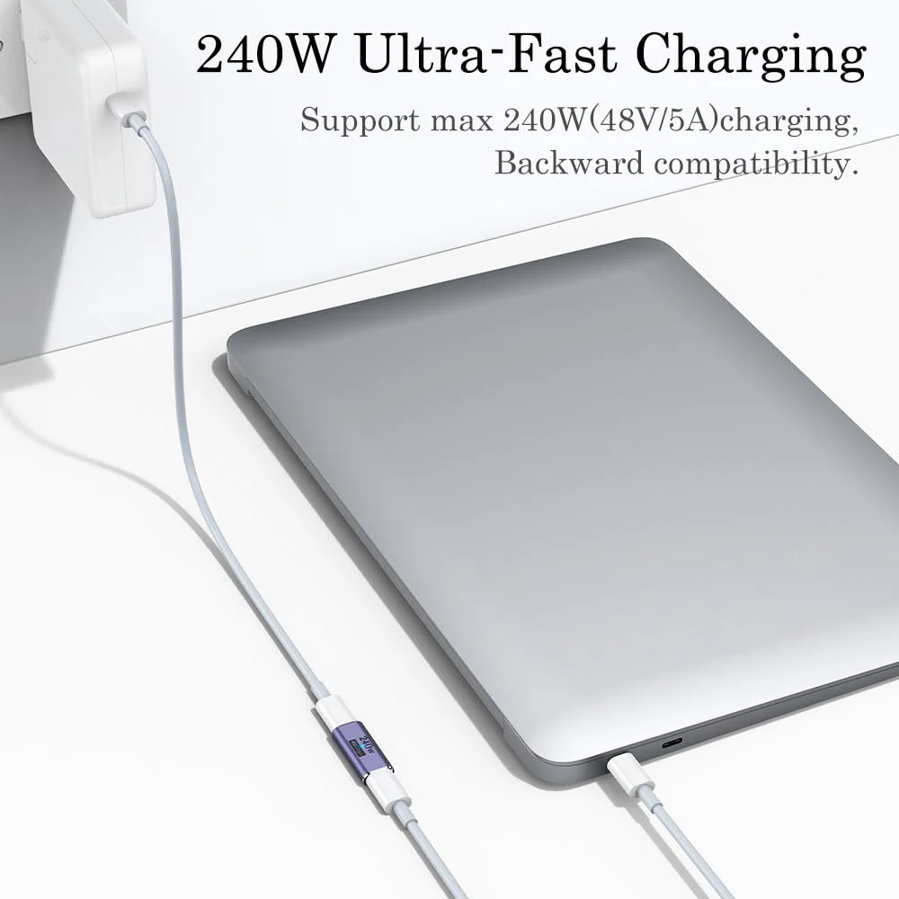 AuviPal 240W USB C Coupler (2 Pack), USB Type C Female to Female Adapter Extender Compatible with Thunderbolt 4/3 Support up to 240W Charging, 40Gbps Data Transfer and 8K@60Hz Video - Image 3