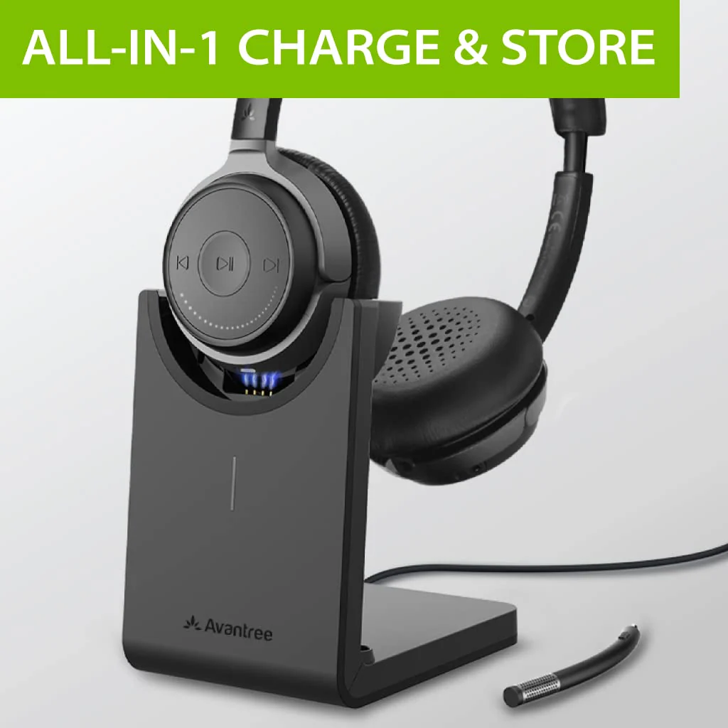 Avantree Alto Clair aptX HD Bluetooth Headset with Microphone, Mute Function, Clear Talking, Hi-Fi Music, Low Latency, Wireless Headphones with Charging Base for Computer, PC, Laptop, Skype, TV - Image 5