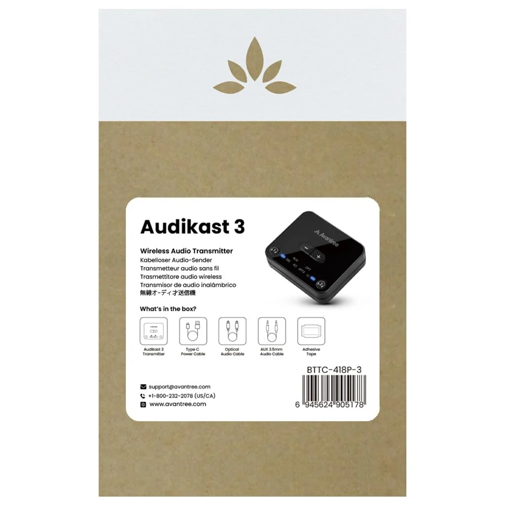 Avantree Audikast 3 [2025 Version] - Bluetooth 5.3 Transmitter for TV with Optical or AUX Audio Output Port, aptX-Adaptive & Low Latency, Dual Link for 2 Headphones, and 100ft Long Range - Image 8