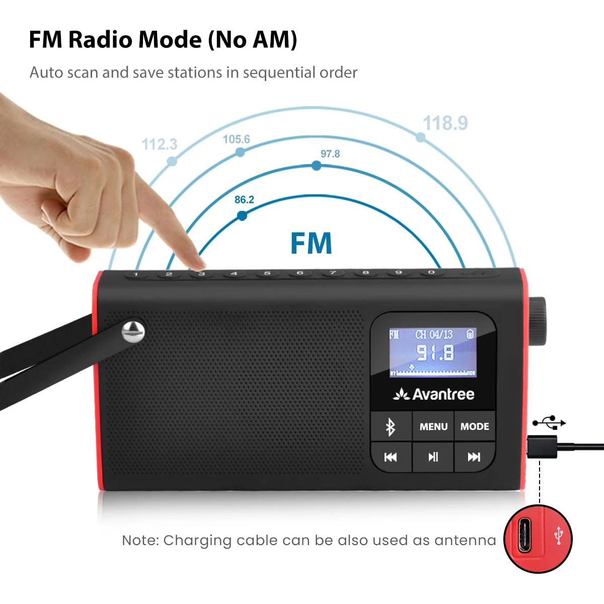 Avantree SP850 – Portable 3-in-1 FM Radio with Bluetooth Speaker & SD Card MP3 Player – Rechargeable Mini Radio with LED Display & Headphone Jack, Pocket Size with Handheld - Image 2