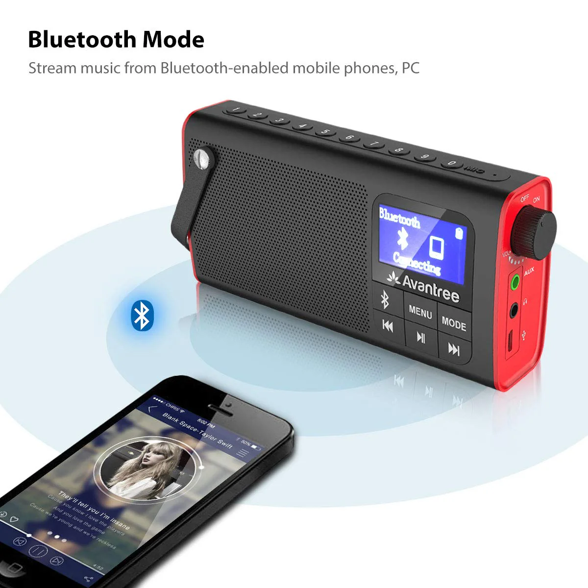 Avantree SP850 – Portable 3-in-1 FM Radio with Bluetooth Speaker & SD Card MP3 Player – Rechargeable Mini Radio with LED Display & Headphone Jack, Pocket Size with Handheld - Image 3
