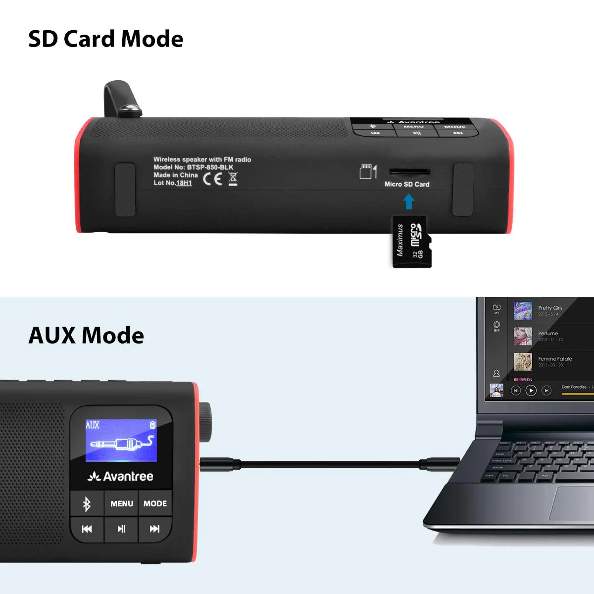 Avantree SP850 – Portable 3-in-1 FM Radio with Bluetooth Speaker & SD Card MP3 Player – Rechargeable Mini Radio with LED Display & Headphone Jack, Pocket Size with Handheld - Image 4