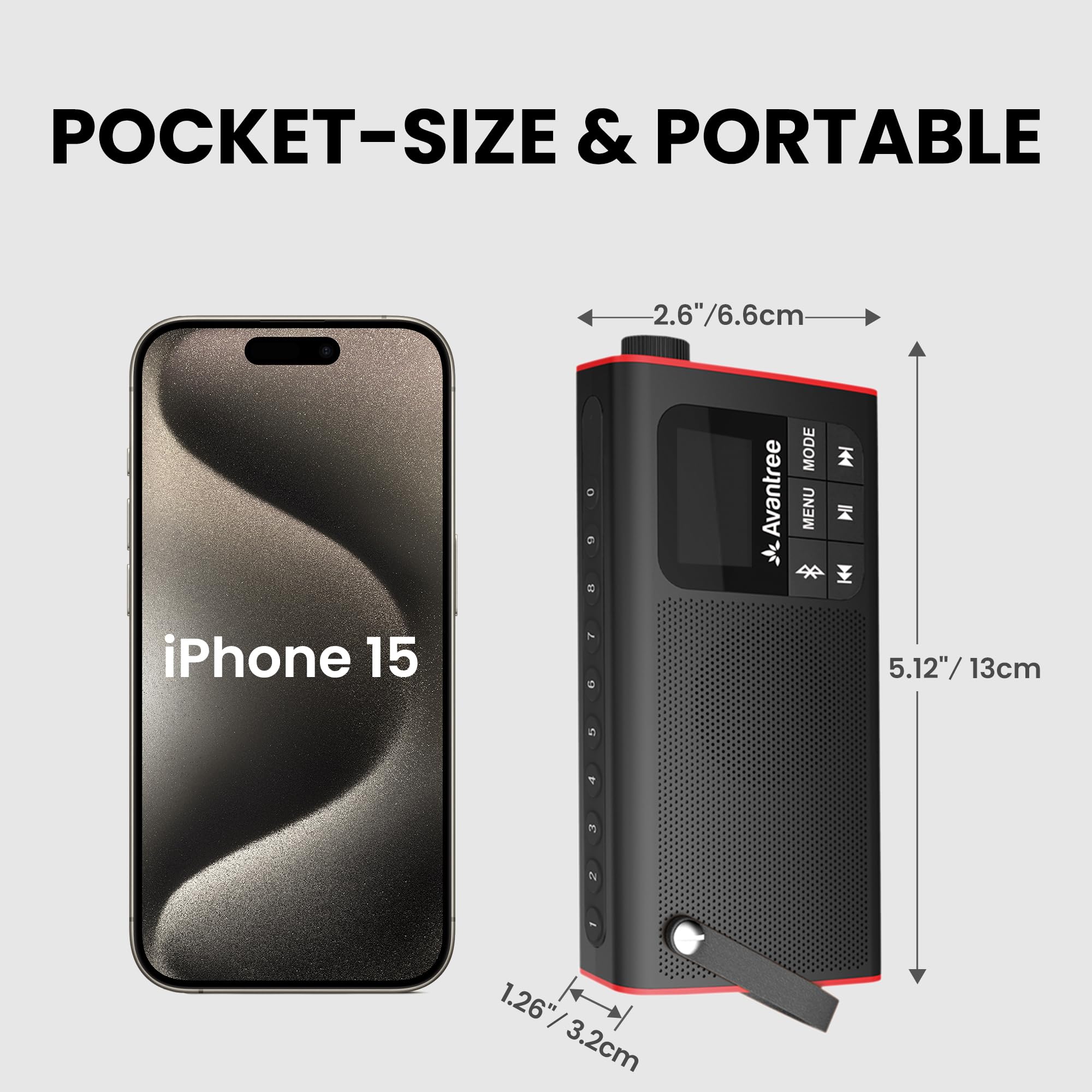 Avantree SP850 – Portable 3-in-1 FM Radio with Bluetooth Speaker & SD Card MP3 Player – Rechargeable Mini Radio with LED Display & Headphone Jack, Pocket Size with Handheld - Image 5