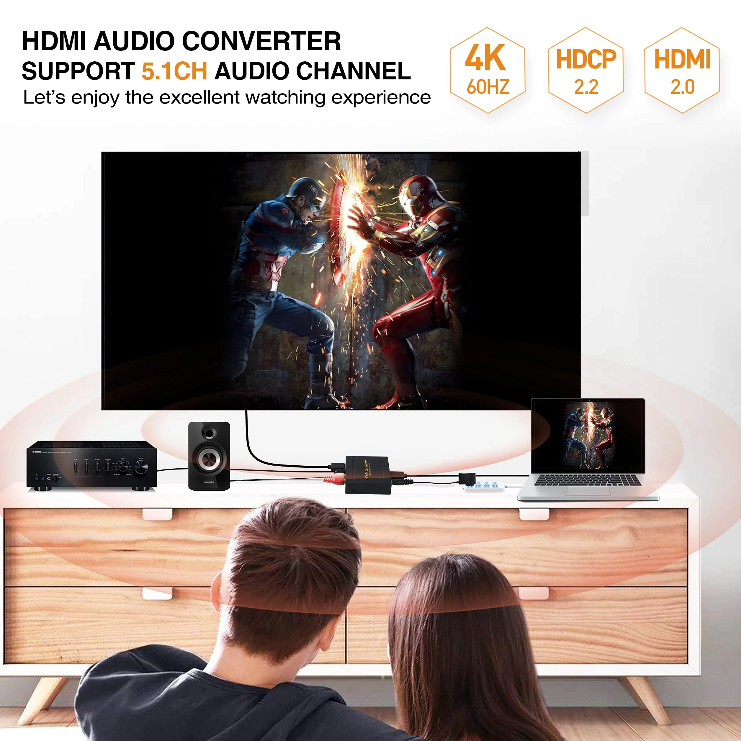 avedio Links 4K@60Hz HDMI Audio Extractor Converter, HDMI to HDMI + Audio (SPDIF + L/R Stereo), HDMI Video Audio Splitter Embedder Adapter for Fire Stick, Xbox, Support 3D, HDCP 2.2, 18Gpbs 4K 60Hz - Image 4