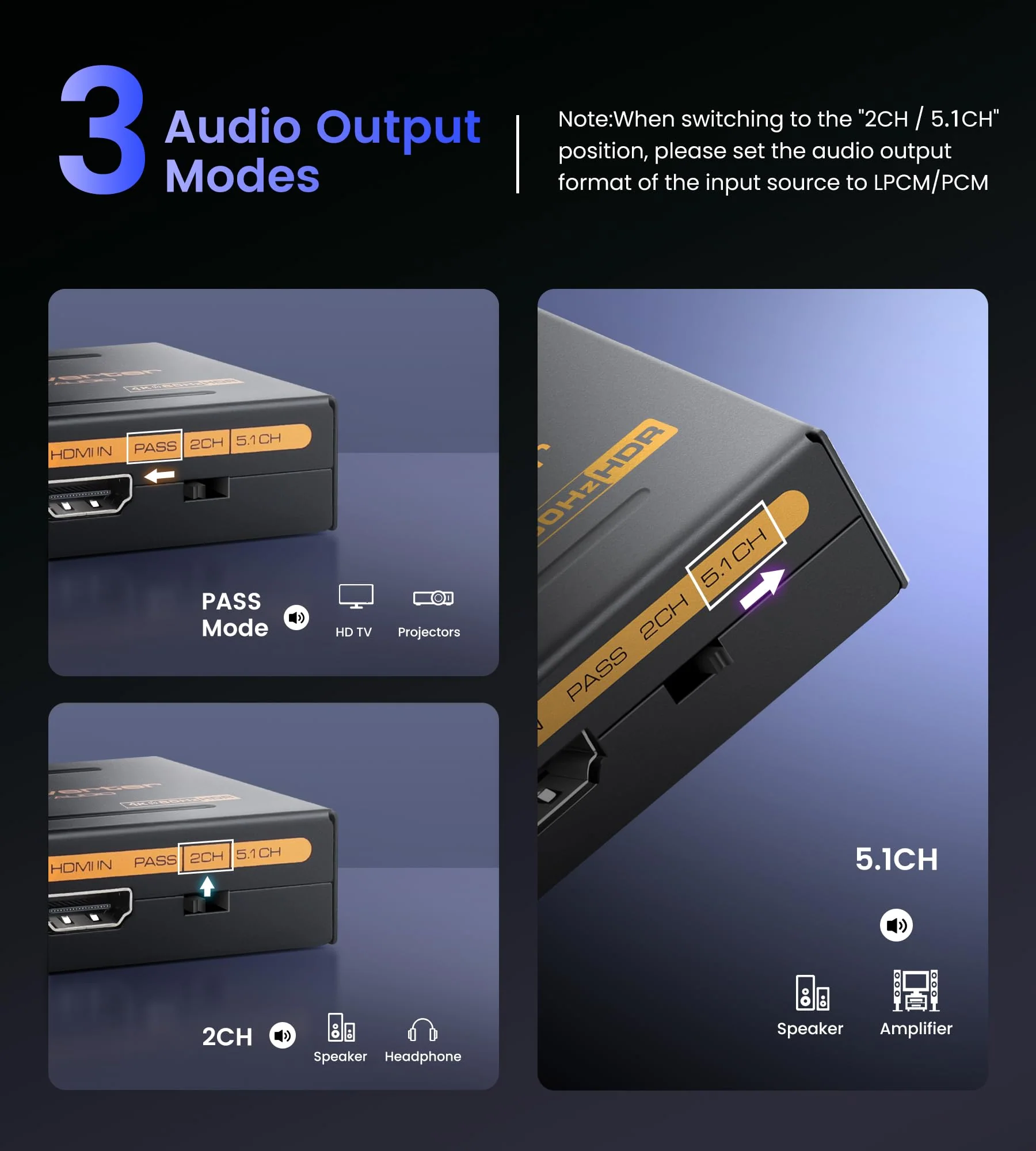 avedio links 4K 60Hz HDMI Audio Extractor Converter SPDIF + L/R Stereo 3.5mm Out, HDMI2.0 HDCP2.2 Dolby Digital/DTS/Dolby Vision HDR for Fire Stick, Blu-Ray Player 4K 60Hz Black - Image 6