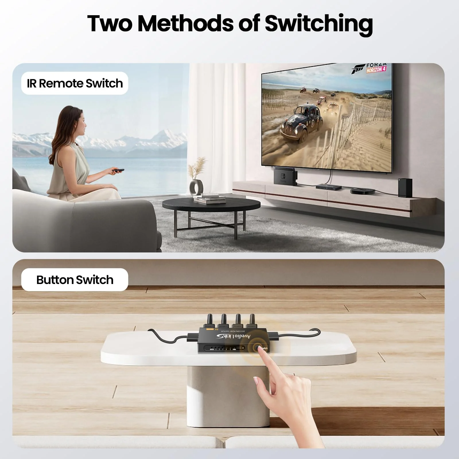 avedio links 8K HDMI2.1 Switch with Remote 5x1, 5 in 1 Out HDMI Splitter with Remote, Auto Switch HDMI Selector Box Support 4K@60Hz, HDCP2.3, HDR, 3D, for PS5, Xbox, Fire Stick, Blu-ray, HDTV 8K 60Hz 5 to 1 - Image 4