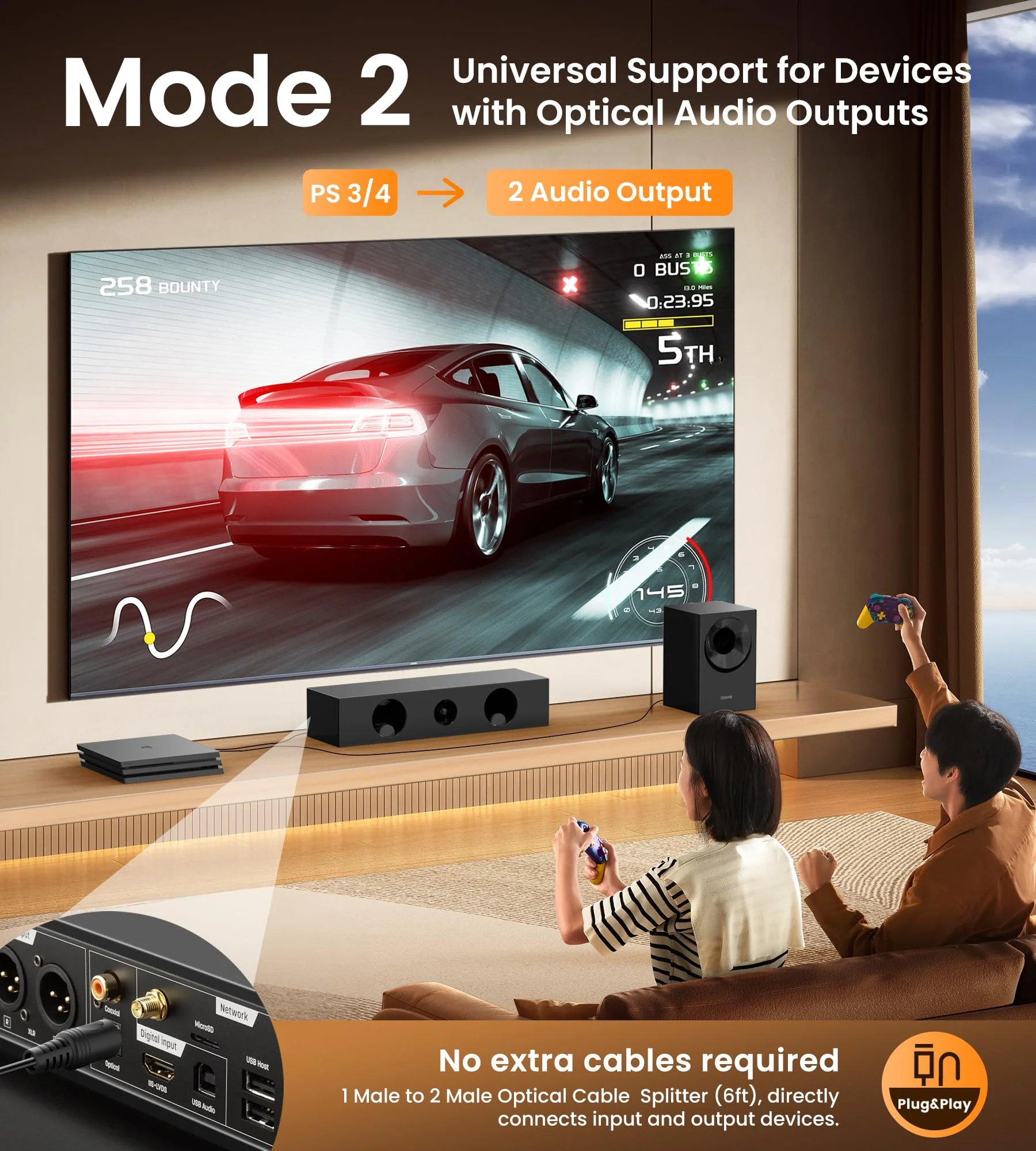 avedio links Digital Audio Splitter 1 in 2 Out 6ft, Toslink Digital Fiber Optic Audio Splitter 1 Male Input 2 Male Output (for Home Theatre, Xbox, PS3/PS4) 1 Male 2 Male 6ft - Image 3