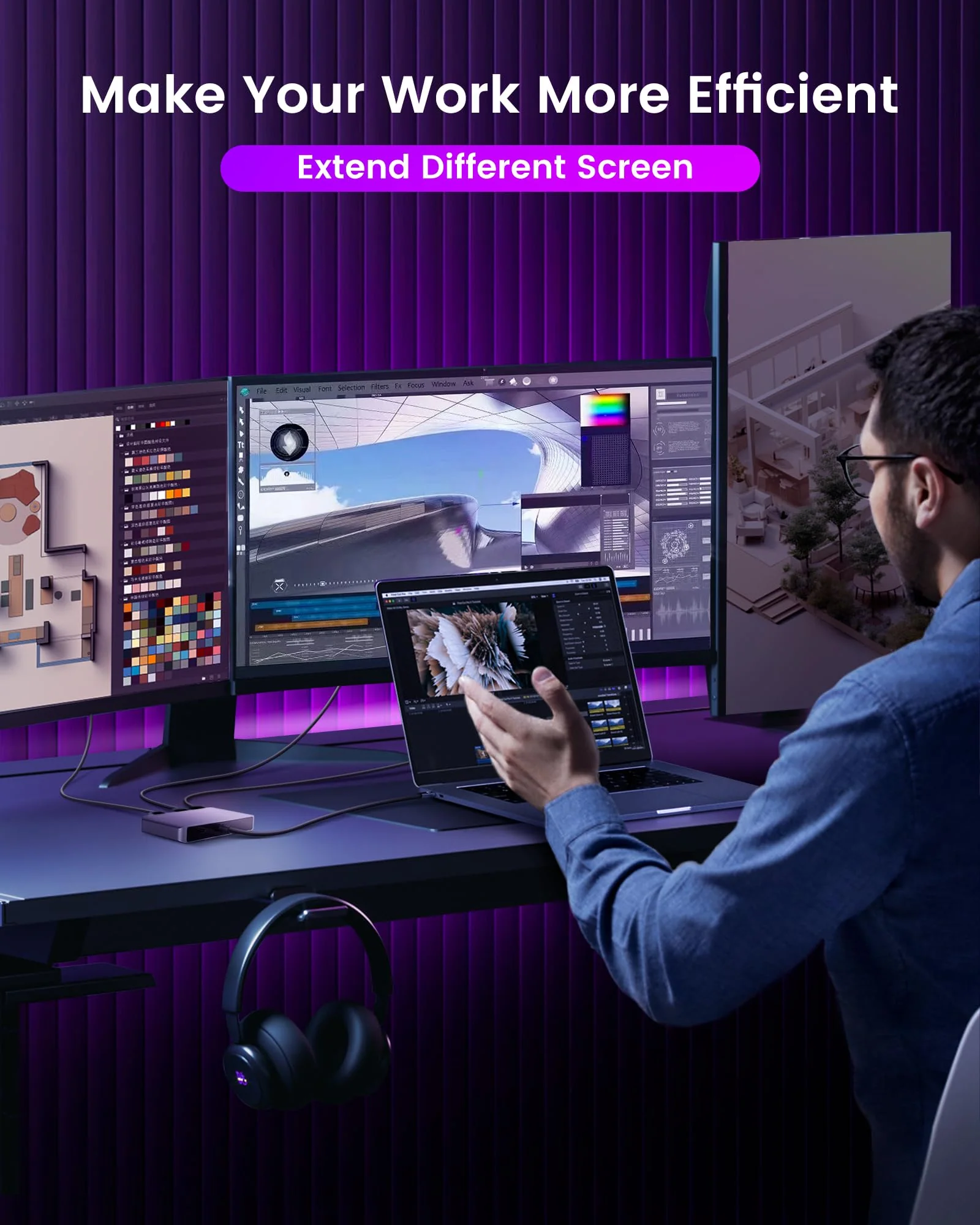 avedio links USB C to 3 HDMI Adapter, HDMI Splitter Extended Display for Triple Monitor with 100W PD Port, Out 1 4K@60Hz, Out 2 and 3 1080p, Display 4 Separate Screens for Windows/Mac OS USB C to 3x HDMI - Image 5