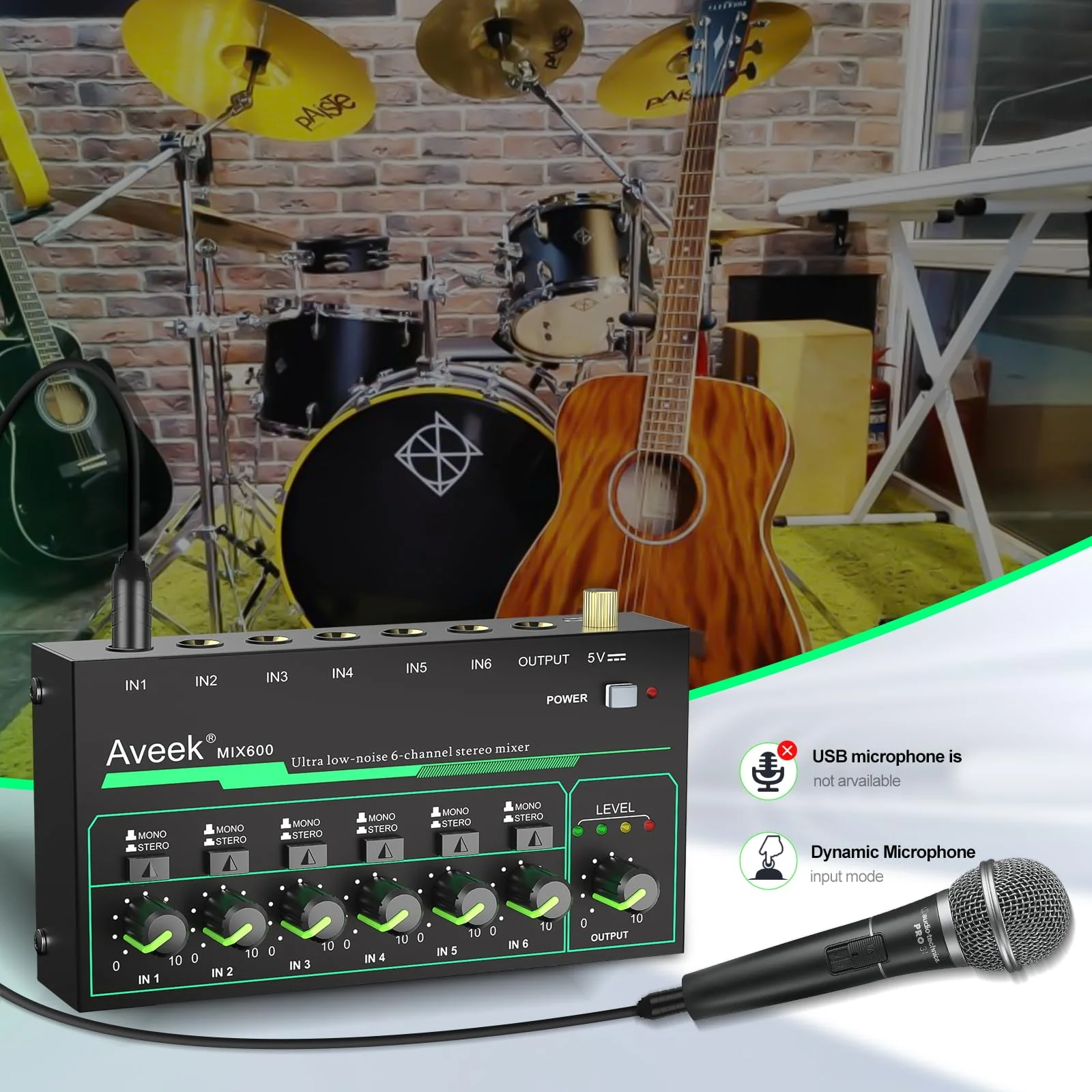 Aveek 6 Channel Mixer - Mini 6 Stereo Audio Mixer, Low-Noise for Precision Sub-Mixing,1/4" TRS Input/Output Ideal for Mics/Guitars/Bass/Stage - 3 x 5.8 x 1.3 inches - Image 7