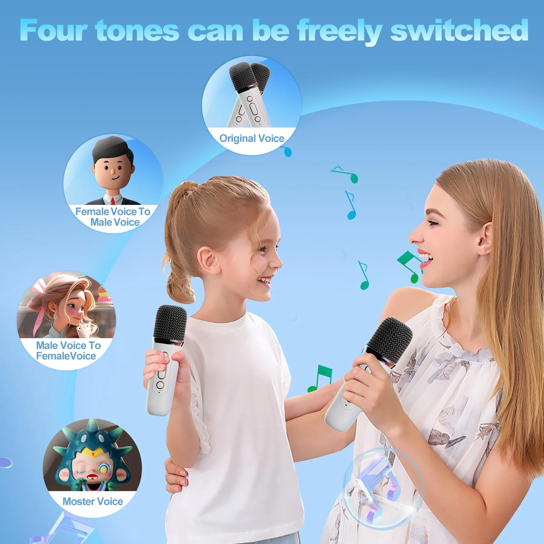 Aveek Karaoke Machine with 2 Wireless Mini Karaoke Microphones,Portable Bluetooth 5.3,Karaoke Audio Microphone All-in-One,Karaoke Machine Suitable for Adults,Children,Birthday Gifts,Family Gatherings - Image 3