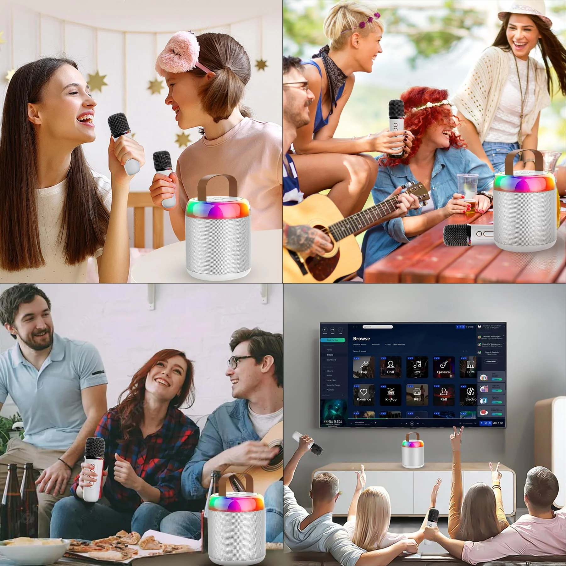 Aveek Karaoke Machine with 2 Wireless Mini Karaoke Microphones,Portable Bluetooth 5.3,Karaoke Audio Microphone All-in-One,Karaoke Machine Suitable for Adults,Children,Birthday Gifts,Family Gatherings - Image 7