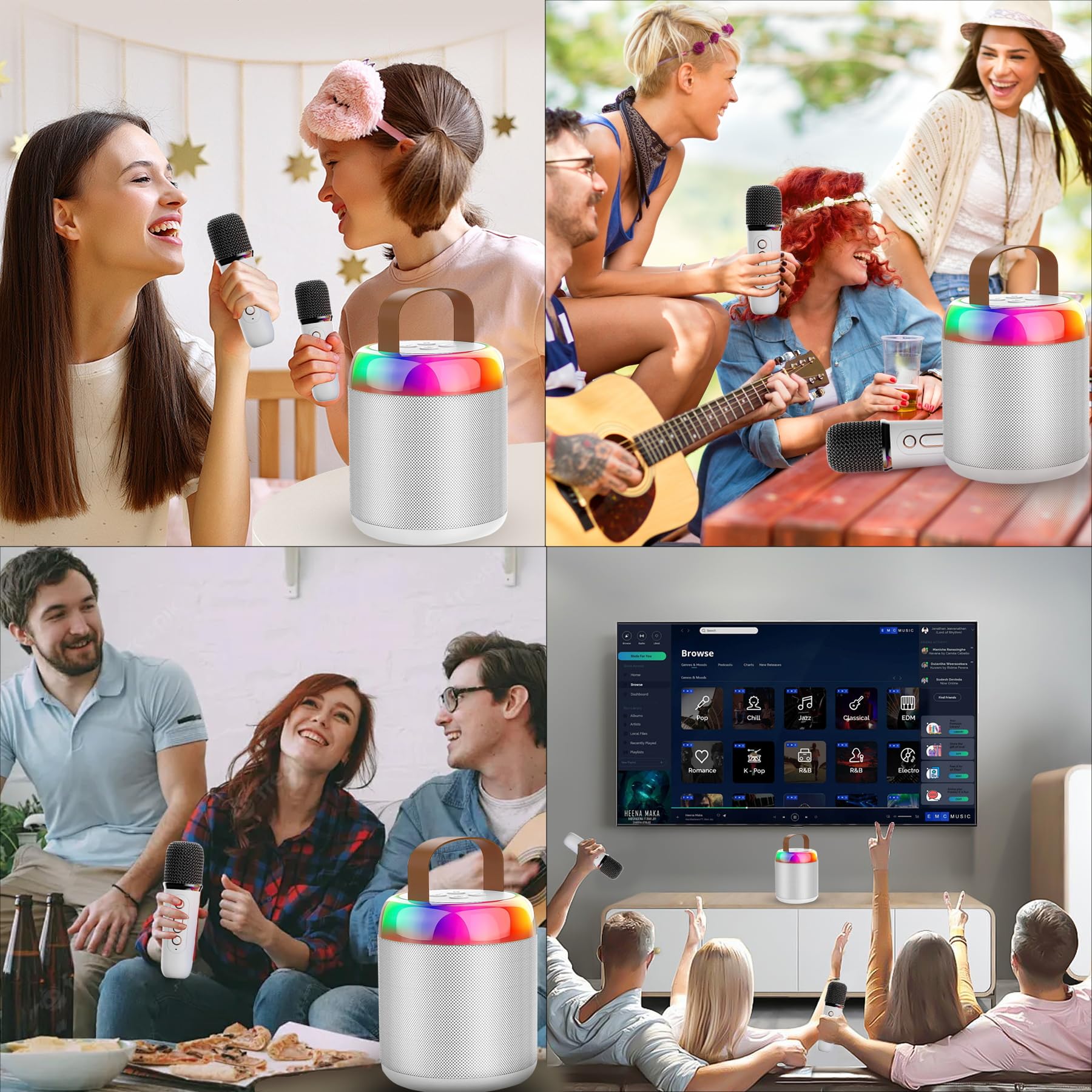 Aveek Mini Karoke Machine, Portable Bluetooth 5.3 Speaker with 1 Wireless Microphone for Kids Adults Toys Gifts for Girls Boys Birthday Christmas Camping Indoor Outdoor Home Party, White - Image 6