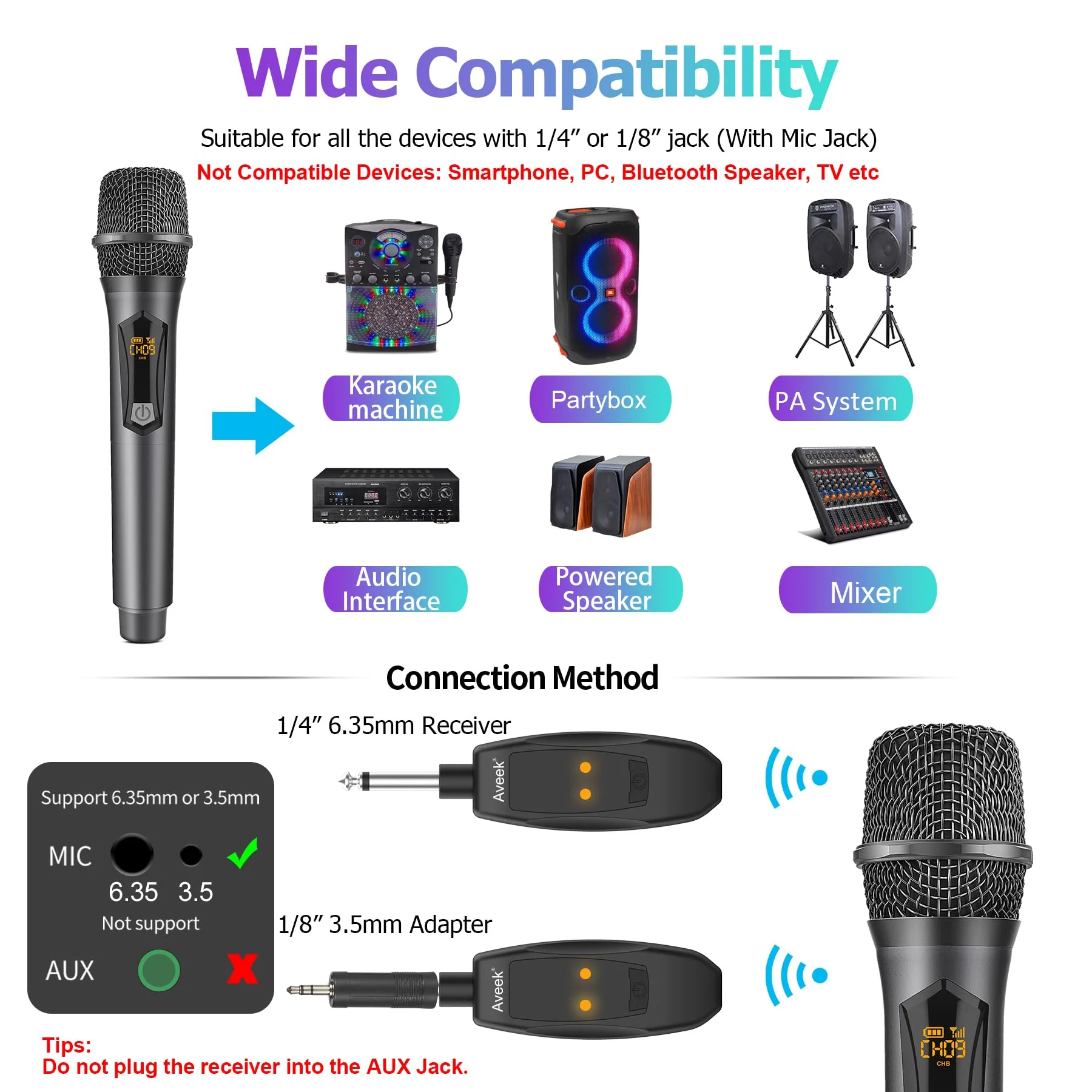 Aveek Wireless Microphone for Karaoke, Rechargeable Karaoke Microphone(Work 10hs), for Speaker, Karaoke Machine,Church, Speech, Wedding, Party Singing, Grey&Red, 2 Packs red&gray - Image 3