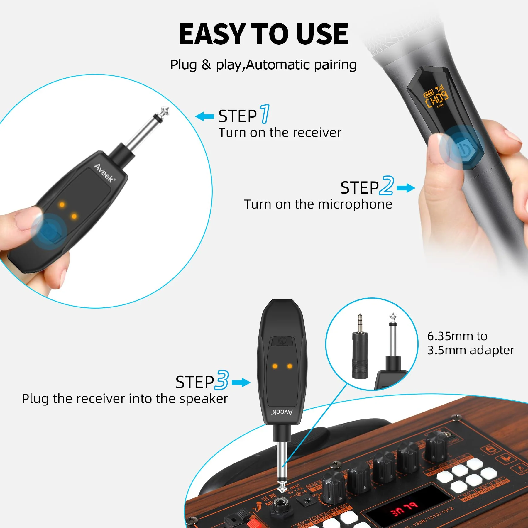 Aveek Wireless Microphone for Karaoke, Rechargeable Karaoke Microphone(Work 10hs), for Speaker, Karaoke Machine,Church, Speech, Wedding, Party Singing, Grey&Red, 2 Packs red&gray - Image 7