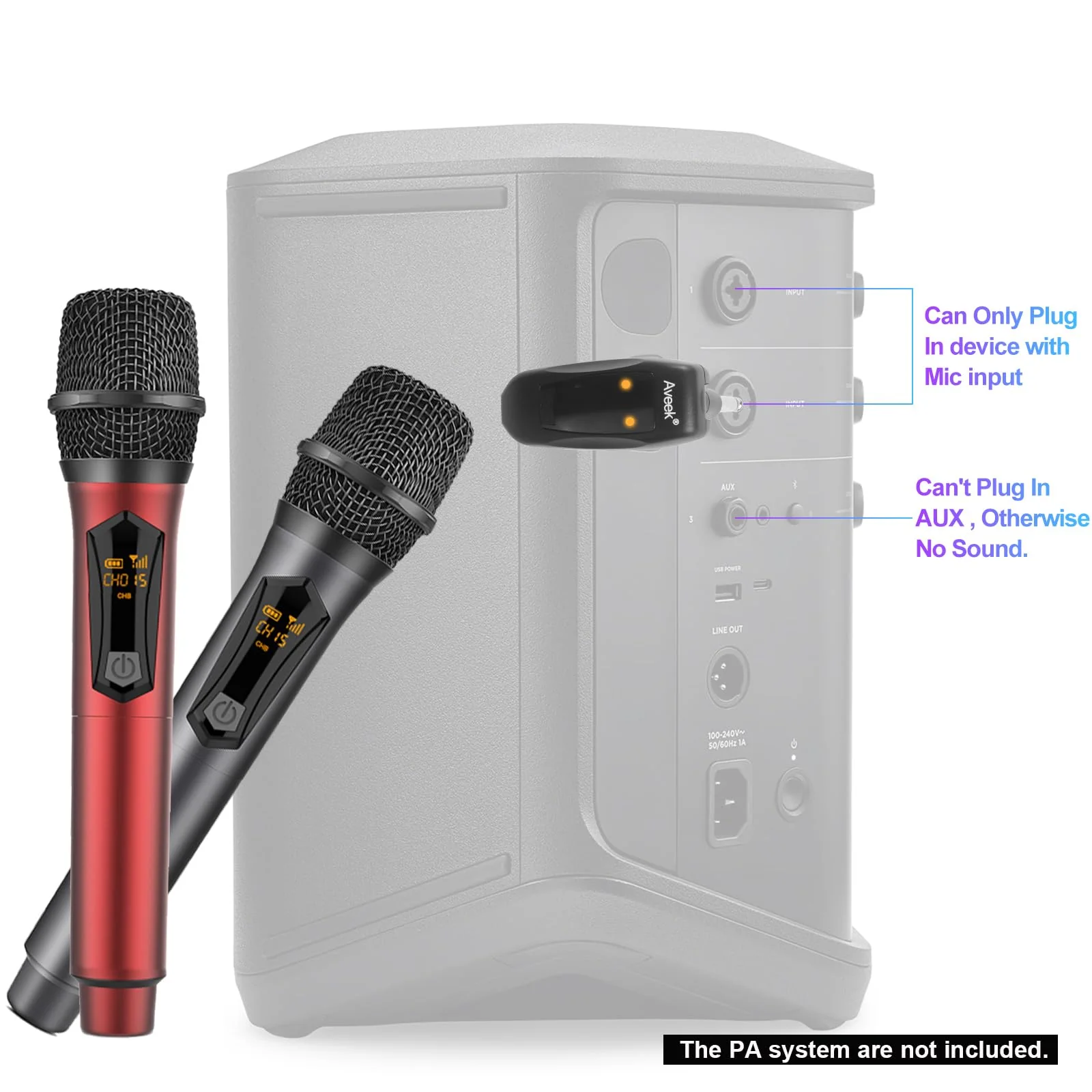 Aveek Wireless Microphone for Karaoke, Rechargeable Karaoke Microphone(Work 10hs), for Speaker, Karaoke Machine,Church, Speech, Wedding, Party Singing, Grey&Red, 2 Packs red&gray - Image 9