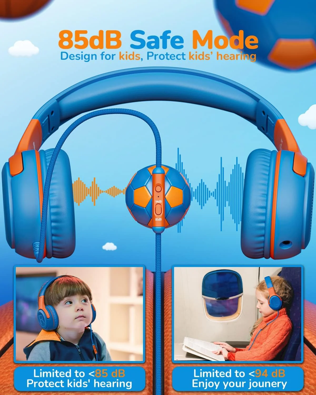 awatrue Kids Headphones Wired Toddler Headphones with Microphone, Over-Ear Headphones, 85/94dB Volume-Limiting, 3.5mm Jack, Foldable On-Ear Design - Safe & Comfortable for Learning BRBO 3.5mm Plug 2 Pack - Image 2