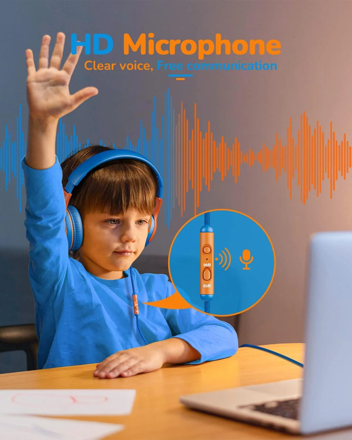 awatrue Kids Headphones Wired Toddler Headphones with Microphone, Over-Ear Headphones, 85/94dB Volume-Limiting, 3.5mm Jack, Foldable On-Ear Design - Safe & Comfortable for Learning BRBO 3.5mm Plug 2 Pack - Image 4