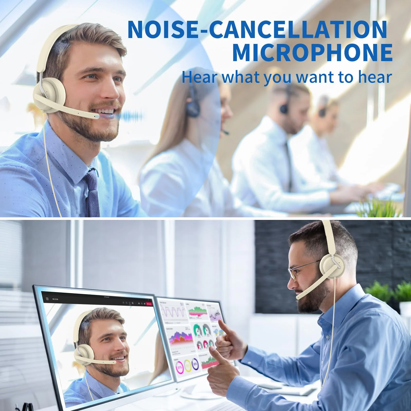 awatrue USB Headset with Microphone for PC, Computer Headset with Noise Canceling Microphone for PC Laptop, in Line Mute Controls, Wired Headset for Work from Home/Office/Call Center/Teams/Zoom Apricot - Image 6