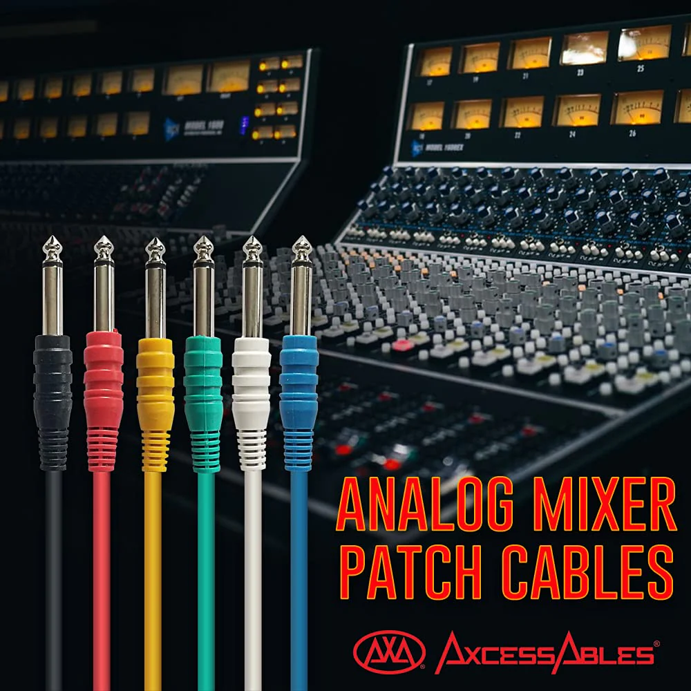 AxcessAbles 1/4 (6.35mm) TS to 1/4 (6.35mm) TS Unbalanced Mono Multi-Color Patch Cables 6 Pack (3ft) Outboard Gear & Patchbay Studio Cables External Effects Digital Analog Effects 3ft - 6PK - Image 7
