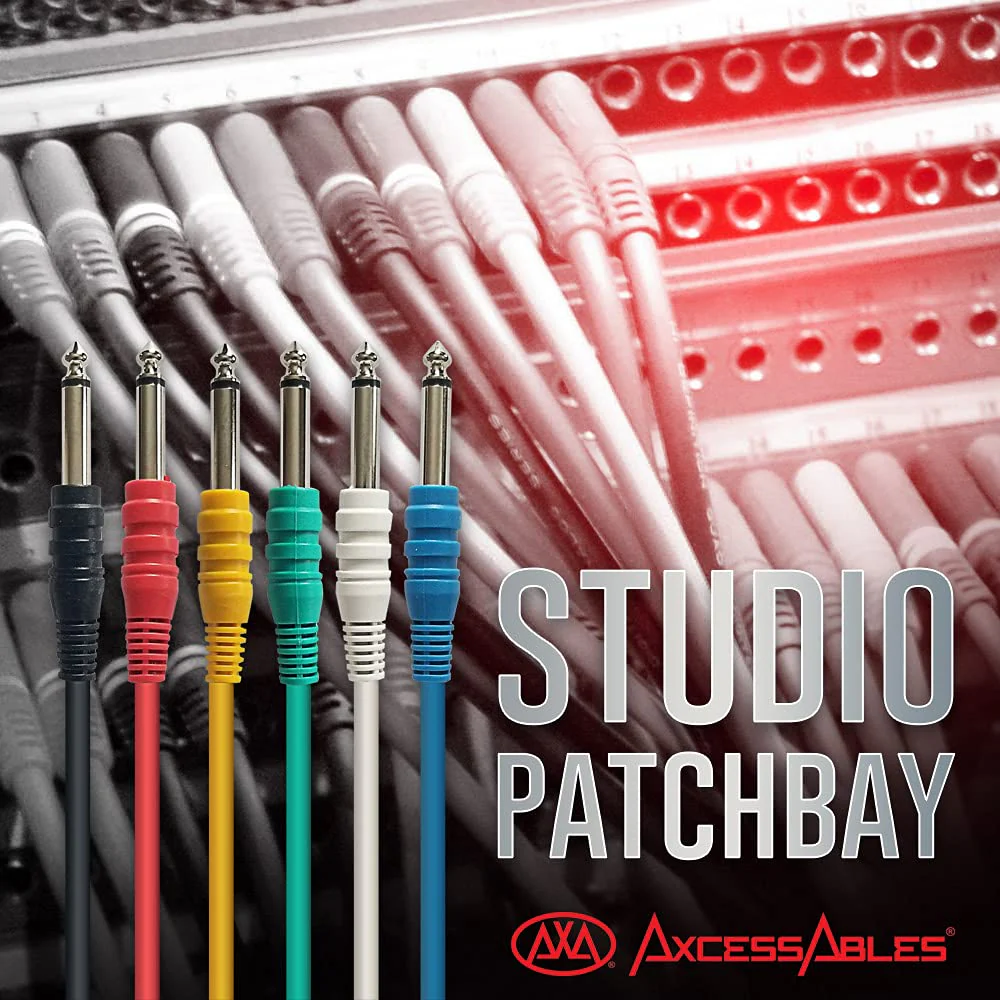 AxcessAbles 1/4 (6.35mm) TS to 1/4 (6.35mm) TS Unbalanced Mono Multi-Color Patch Cables 6 Pack (3ft) Outboard Gear & Patchbay Studio Cables External Effects Digital Analog Effects 3ft - 6PK - Image 9