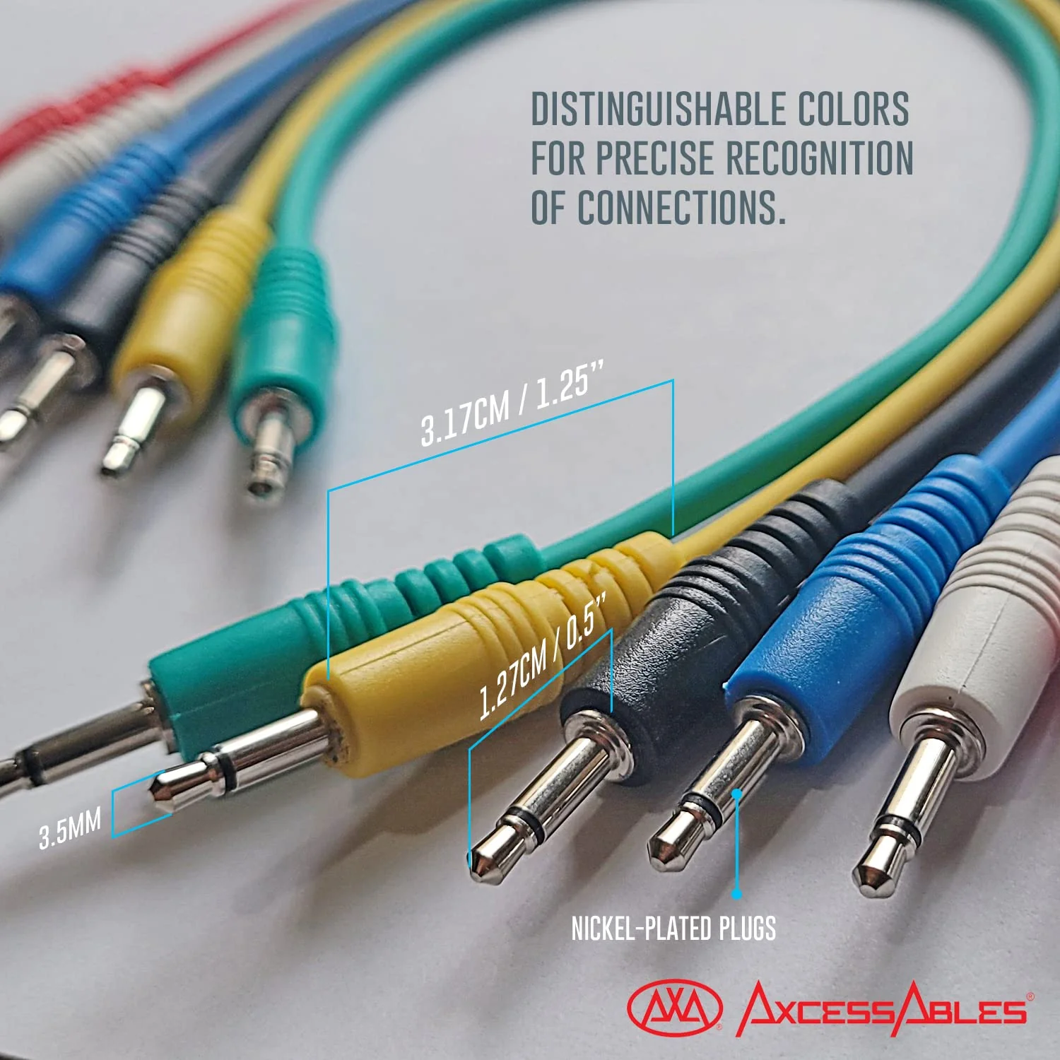 AxcessAbles 3.5mm TS Patch Cables | 1/8 Inch TS Aux Cable Pack (1ft, 6 Pack) | Eurorack Synthesizer Audio Cables | Multicolor Unbalanced Patch Cables 1ft - Image 5