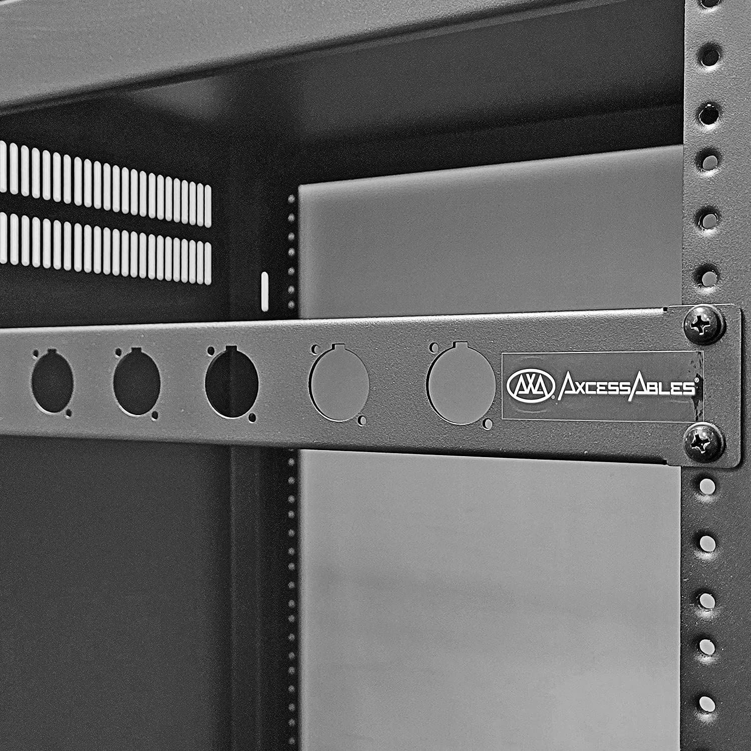 AxcessAbles RKINPUT1U 1U D-Series 8 Connectors Punch-Out Component Panel for 19 inch AV, Sound, Computer Equipment Racks. Patch Panel Compatible with XLR, Speakon, Neutrik Outputs. - Image 6
