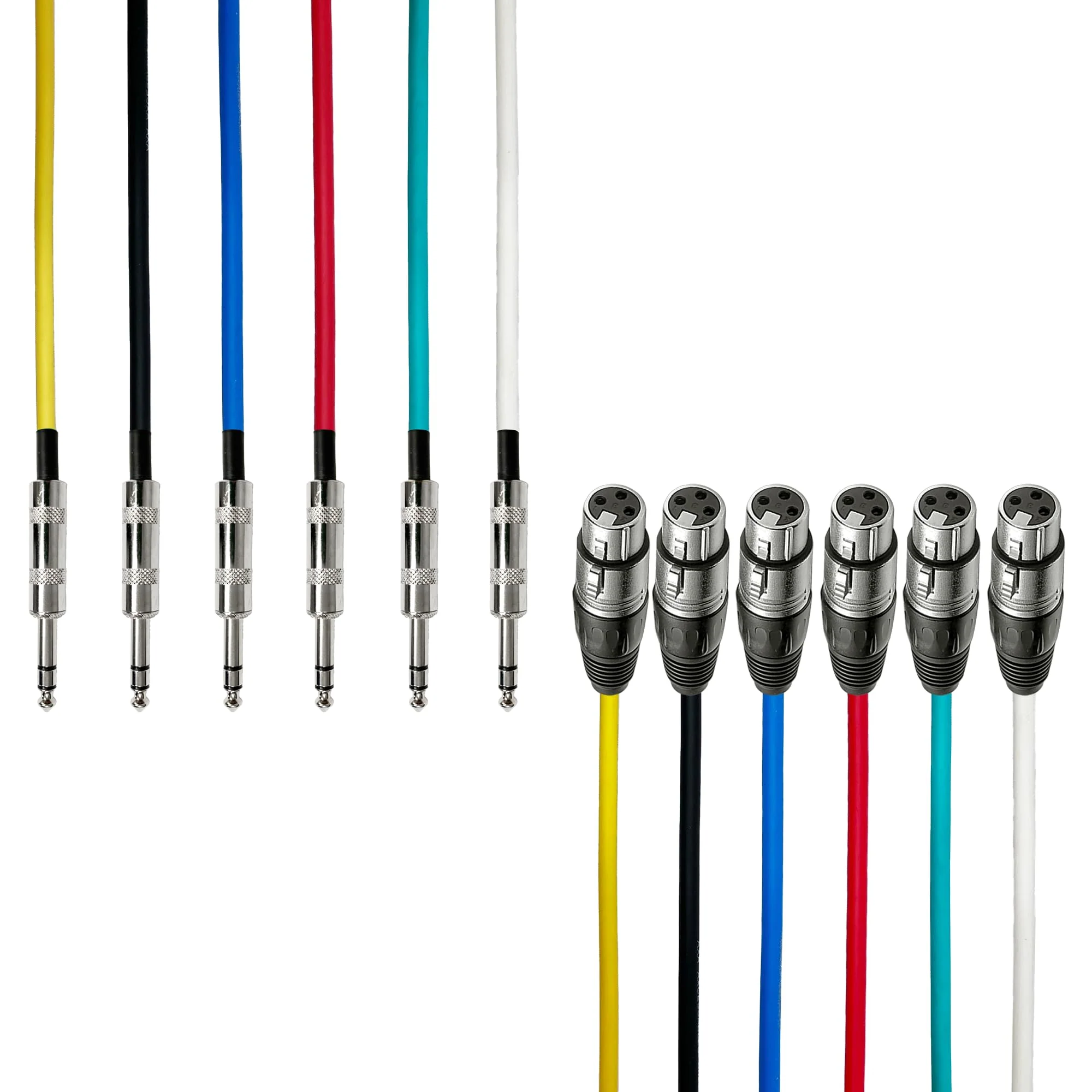 AxcessAbles XLR Female to 1/4" TRS Balanced 2ft Speaker Color Cable Pack | Balanced Speaker, Microphone Snake Cords (2ft - 6 Pack) XLR Female to 1/4 TRS