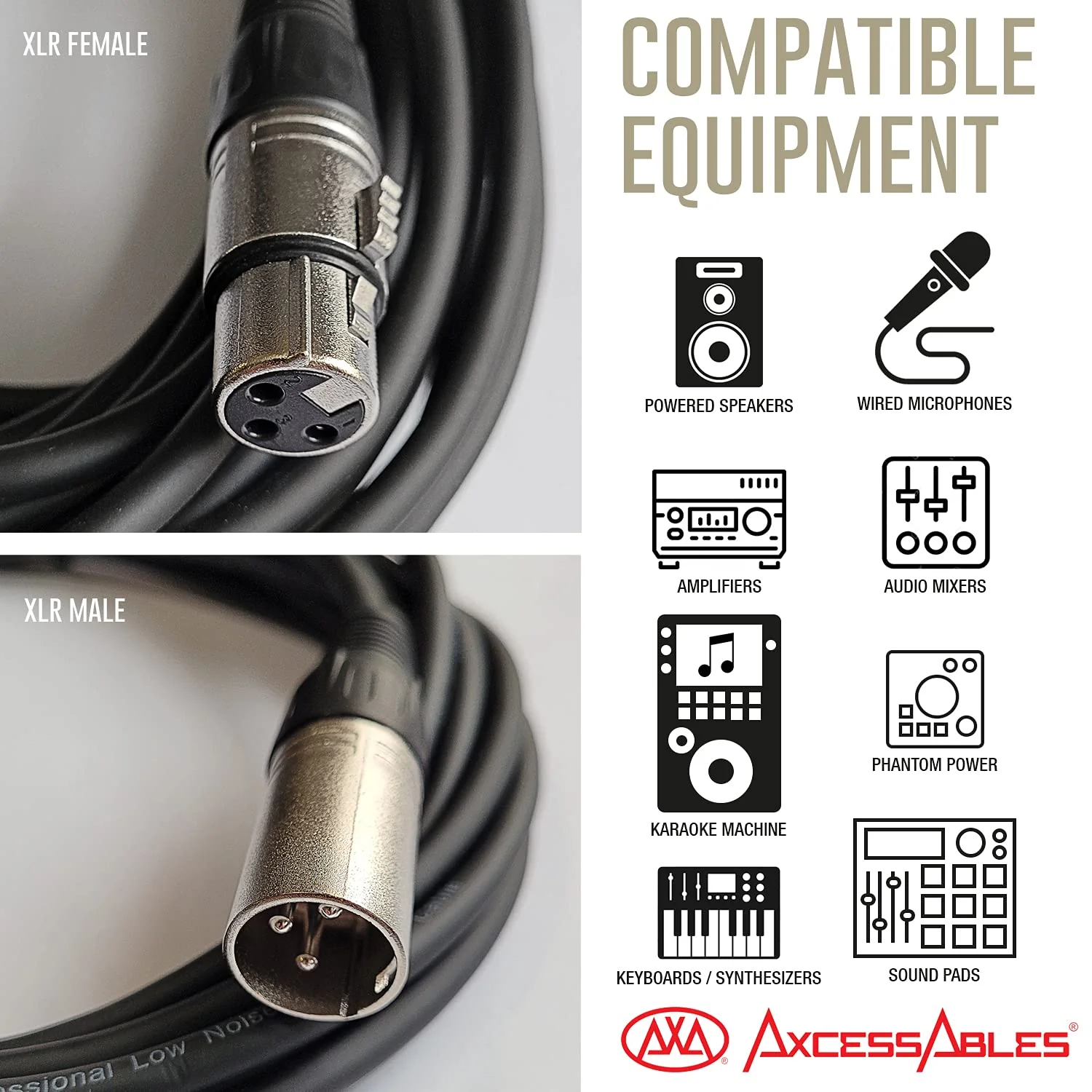 AxcessAbles XLR Male to XLR Female Microphone Audio Cables (2 Pack) 2 Pack 20FT XLR to XLR - Image 2