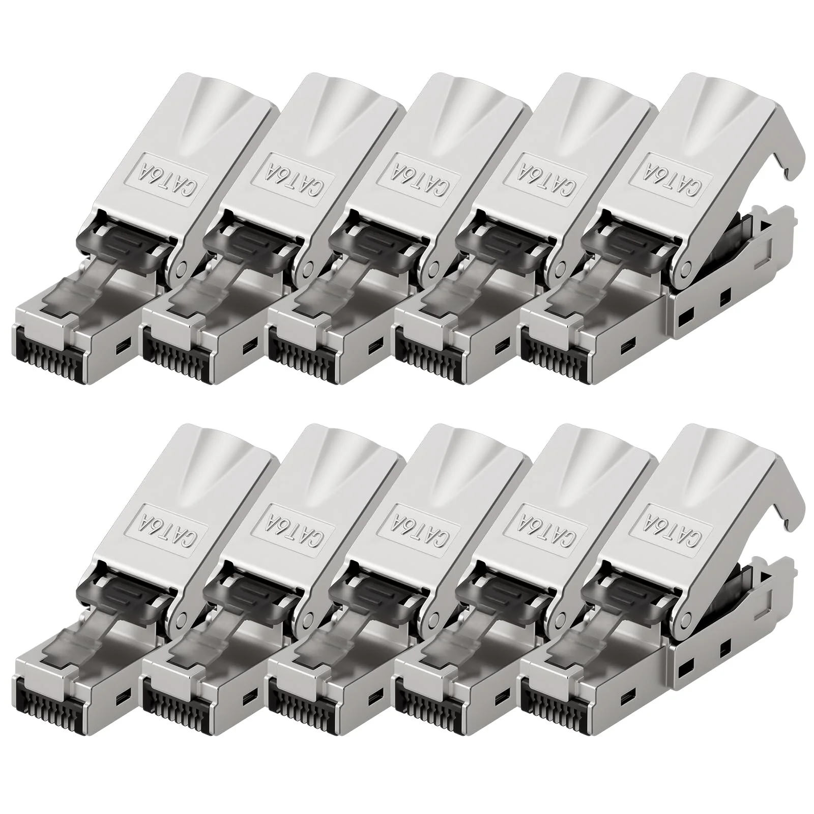 AXFEE 10 x RJ45 Connectors Tool-Free, CAT6A CAT6 Network Plug, Compatible with Cat6A Cat6 Cables, LAN Plug, LSA Fully Shielded, Ideal for Home and Office Networks # 10 pieces for Cat6A Cat6